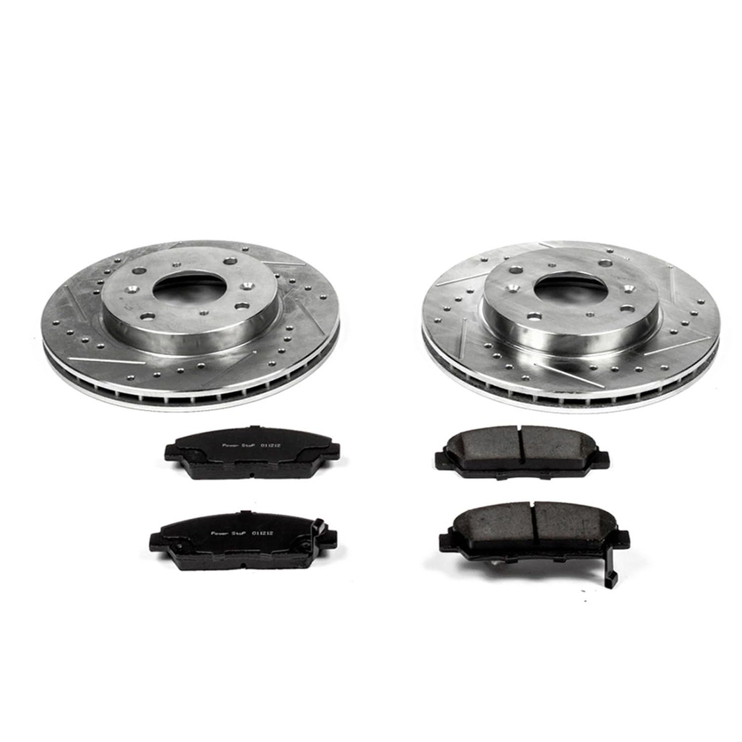 Power Stop K1033 Z23 Carbon Fiber Brake Pads with Drilled & Slotted Brake Rotors Kit For Honda Prelude 1992-1996 [Vehicle Specific]