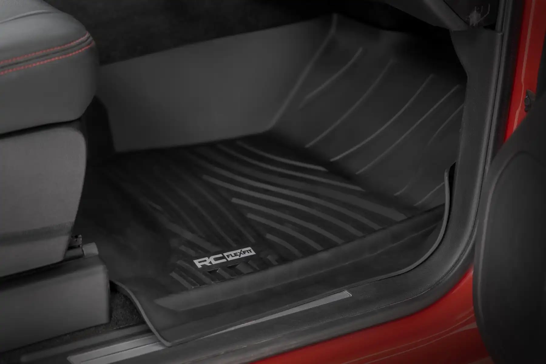 Flex-Fit Rough Country Floor Mats for Chevy Silverado & GMC Sierra 1500/2500HD/3500HD (2014–2018) Crew Cab - Front & Rear Set, All-Weather Non-Slip TPE Liners w/Spill Saver Lip