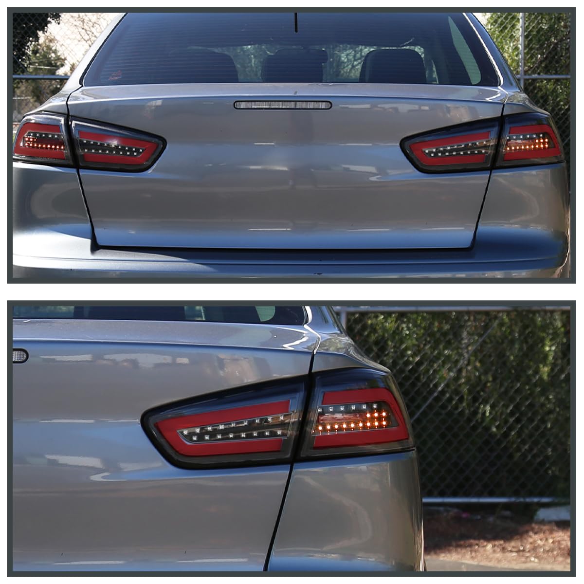 Black Tail Lights w/Red LED Bar SPEC-D TUNING Compatible with 2008-2017 Mitsubishi Lancer, 2008-2015 Mitsubishi Lancer Evolution, Left + Right Pair Assembly