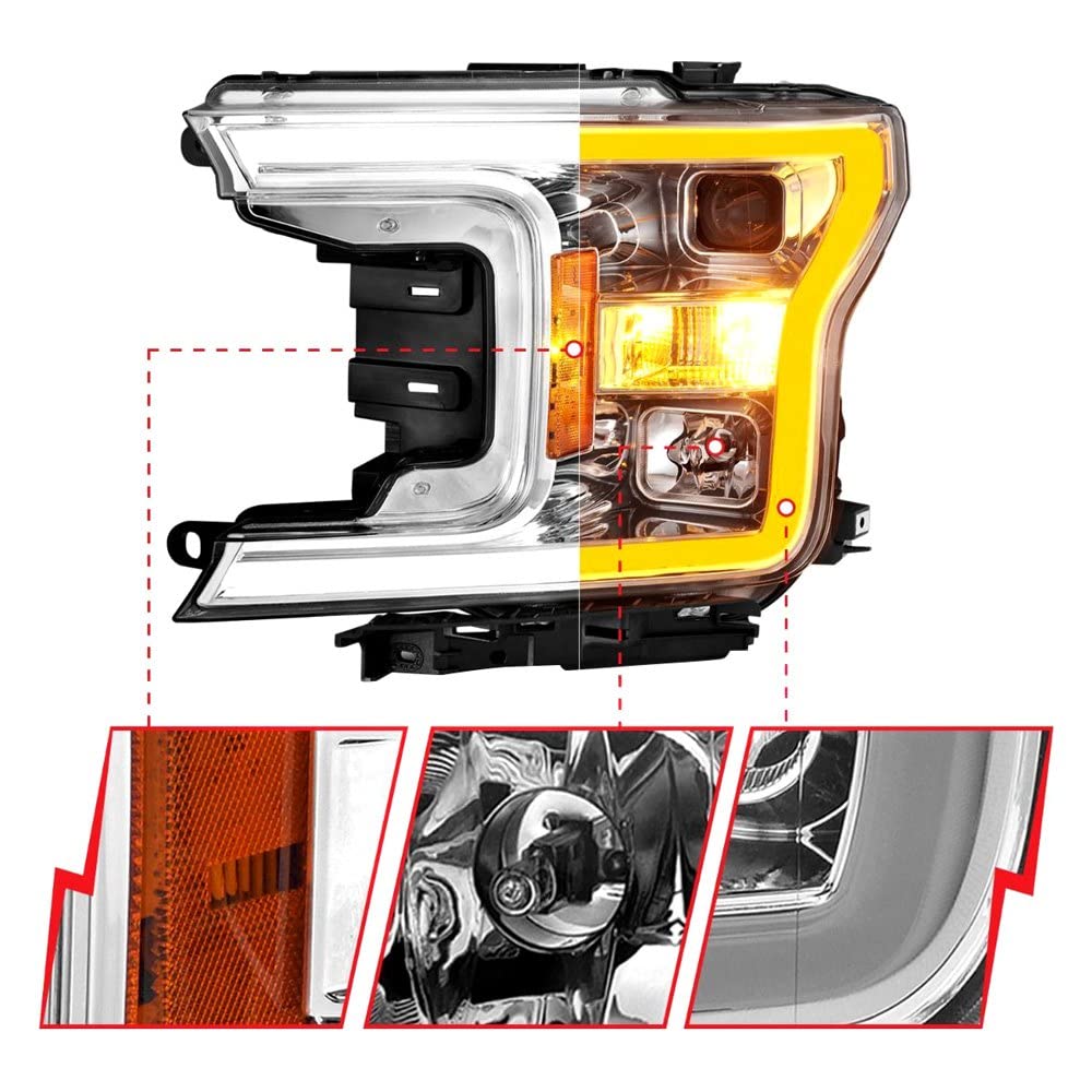 2018-2020 Ford F-150 Projector Headlight ANZO (111510) w/Plank Style Switchback Chrome Housing