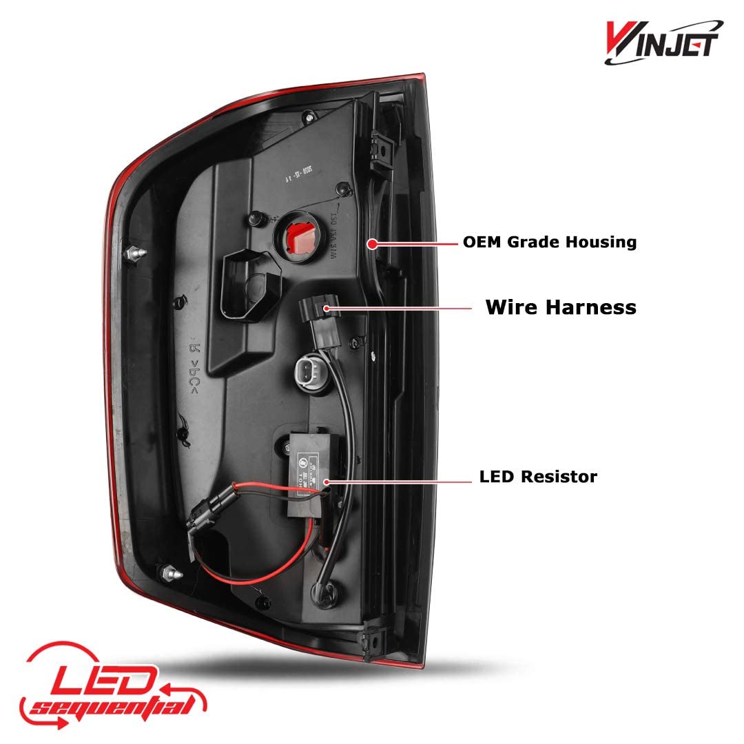 Tail Lights Assembly Winjet For 2014-2021 Toyota Tundra with Led Sequential Turn Signals DRL Brake Lights Rear Lamps Pair Replacement for Tundra Pickup Passenger and Driver Side (Red Lens)
