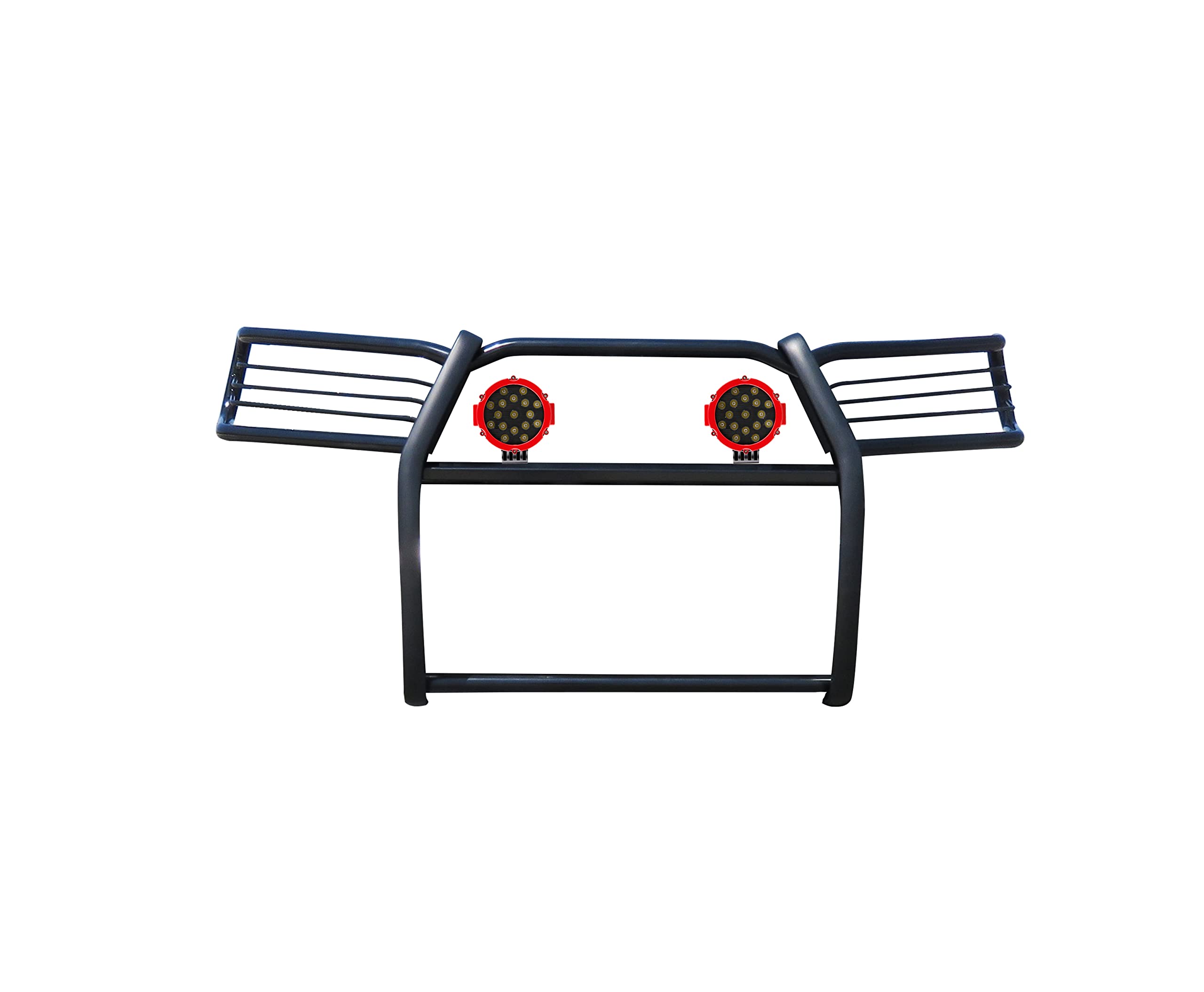 Bumper Guard Black Horse Grille Brush Modular Come with Pair of 7.0" Dia.LED Lights with Red Trim Rings Compatible with 2010-2024 Toyota 4Runner-17TU31MA-PLR