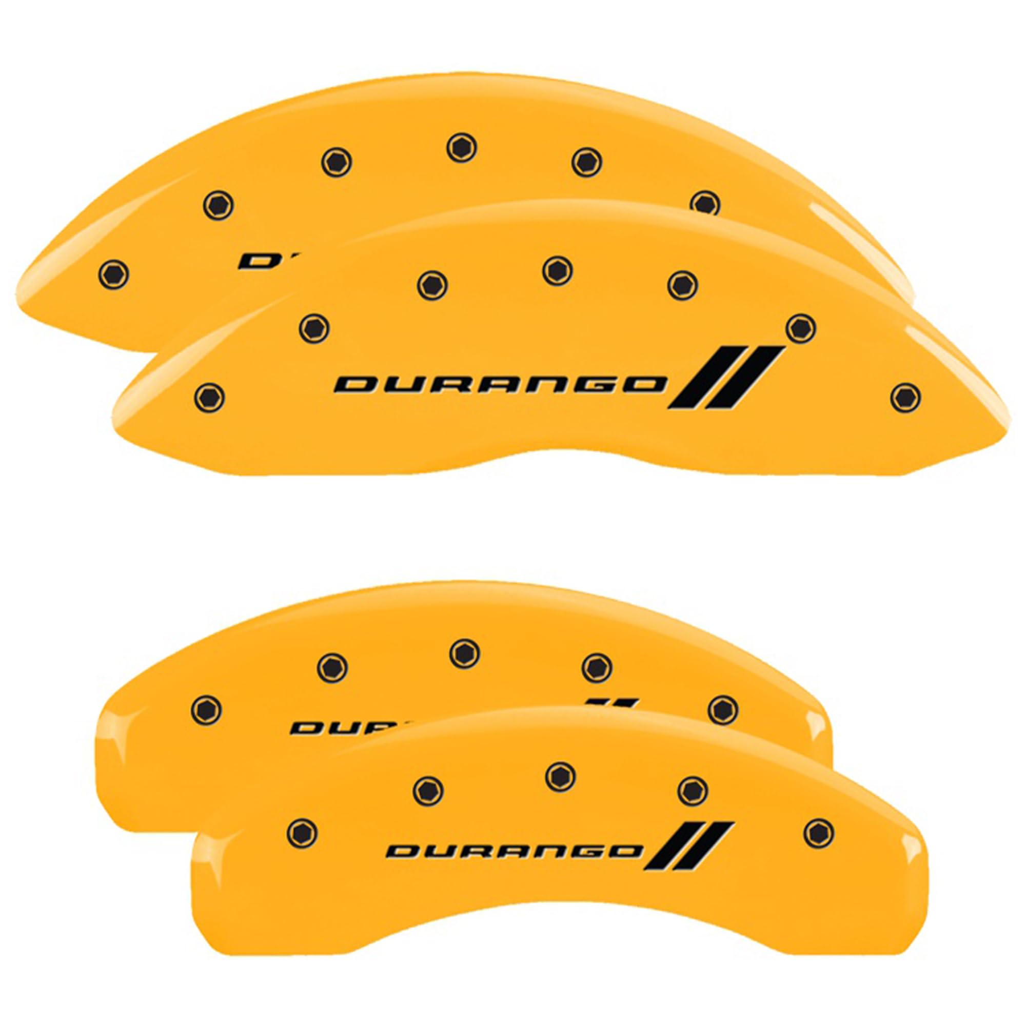 Brake Caliper Covers MGP for 2011-2025 Dodge Durango (Requires 17" Wheels or Larger) Yellow Powder-Coated Finish, Engraved Black DURANGO II Logo, Aluminum Front and Rear Caliper Covers (Set of 4)