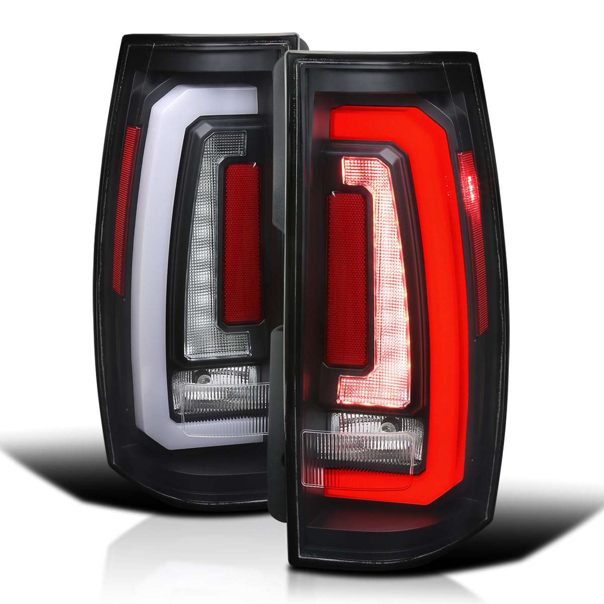 Matte Black SPEC-D TUNING Tail Lights w/White LED Sequential Turn Signals and Startup Animation Compatible with 2007-2014 Chevy Tahoe, Suburban, GMC Yukon/Denali/XL, Left + Right Pair Assembly
