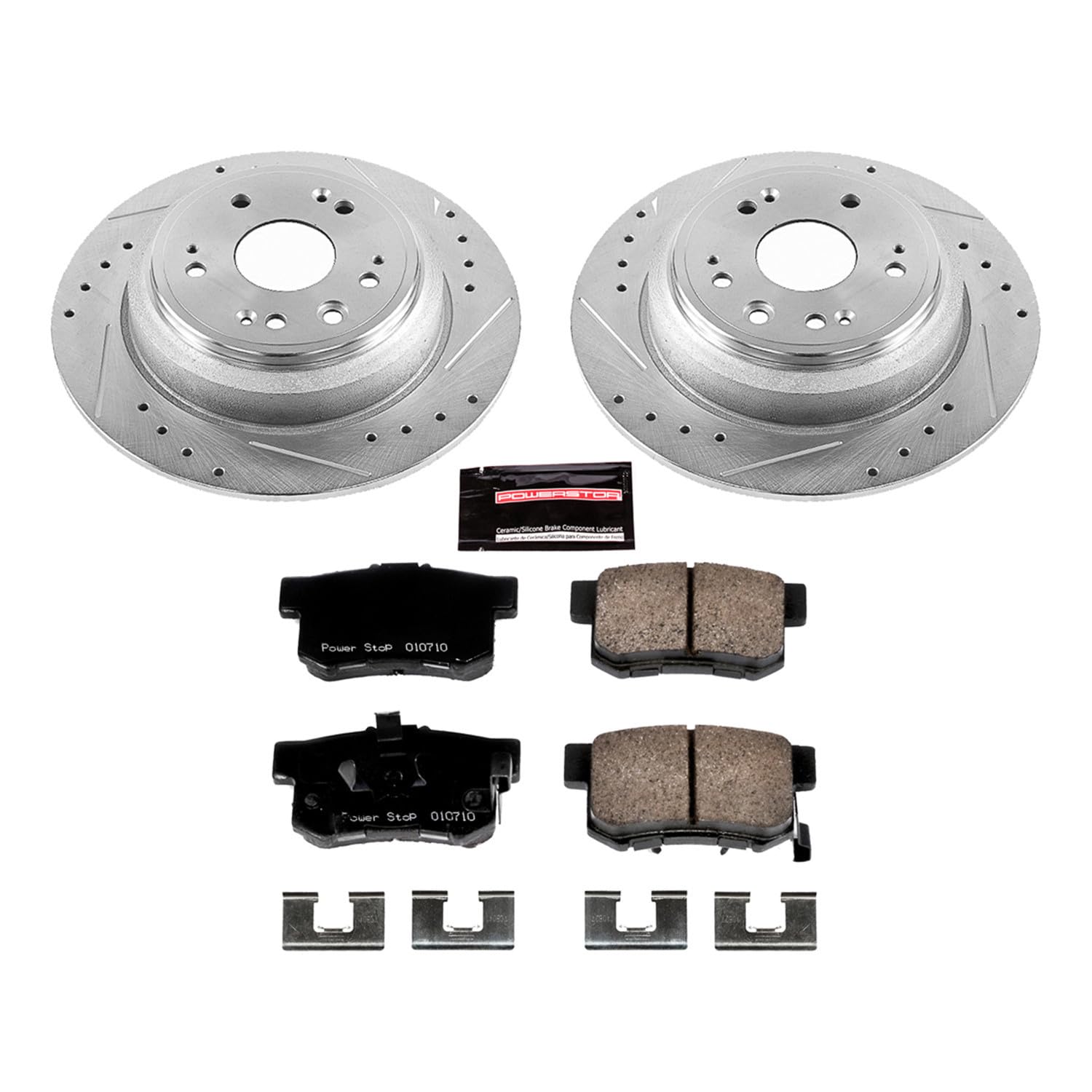 Power Stop K5859 Rear Brake Pads Z23 Carbon Fiber with Drilled & Slotted Brake Rotors Kit For Honda Accord Crosstour 2010-2011, Honda Crosstour 2012-2015 [Model Specific]
