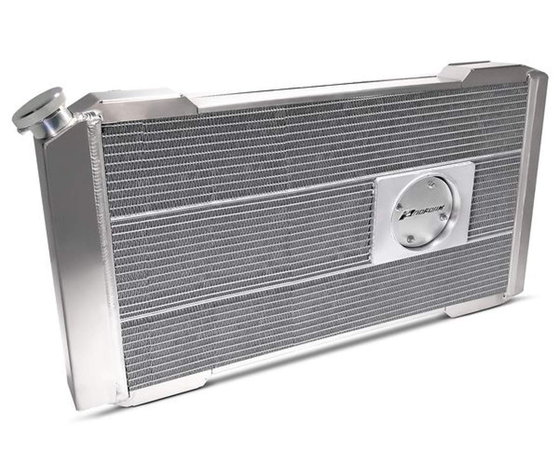 Slim-Fit PFM Radiator, Direct Fit Series, 31-13/64 in W16-51/64 in H x 4 in D, Single Pass, Driver Side Inlet, Passenger Side Outlet, Aluminum, Natural, AutomaticTransmission, GM A-Body 1968-77, Each