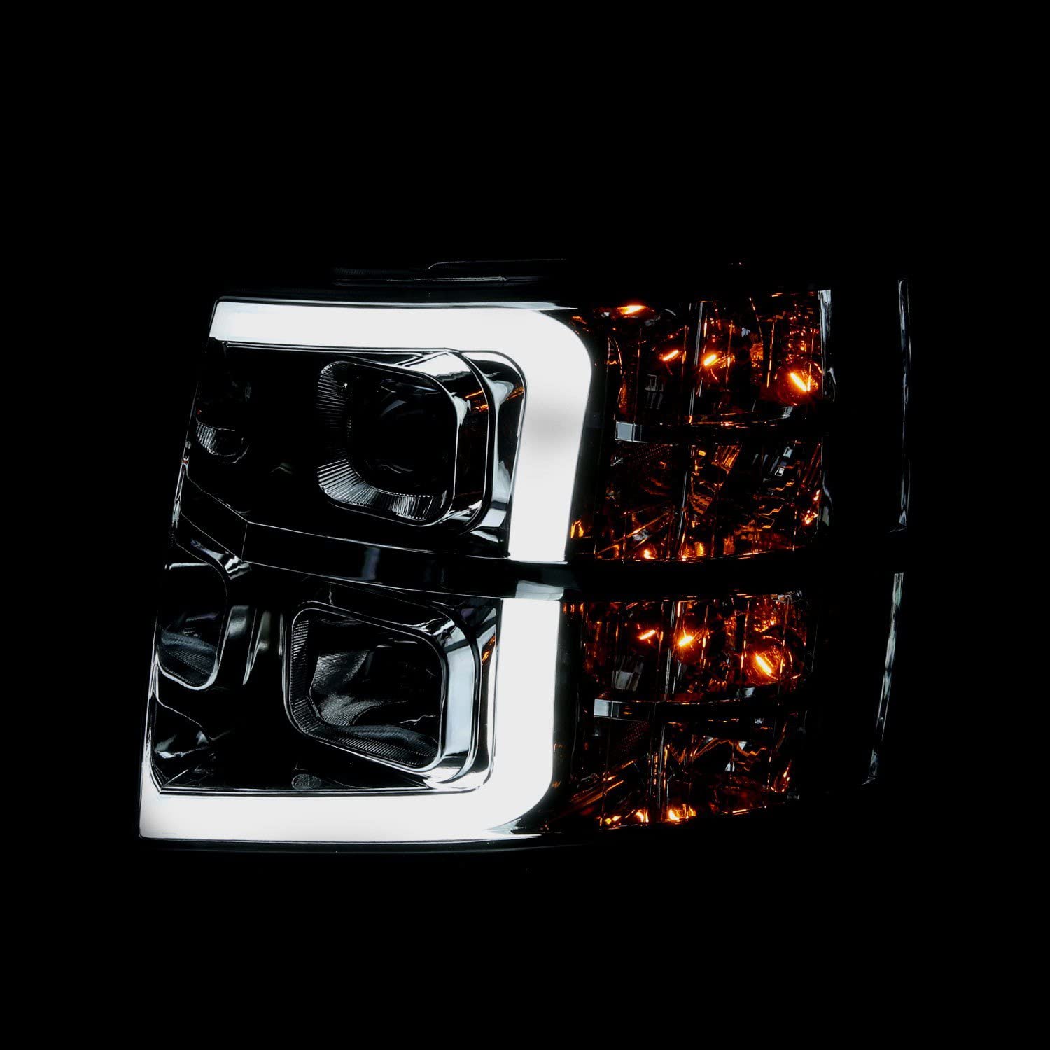 CHEVY SILVERADO 1500 ANZO USA 07-13 / 2500HD/3500HD 07-14 PROJECTOR PLANK HEADLIGHTS CHROME