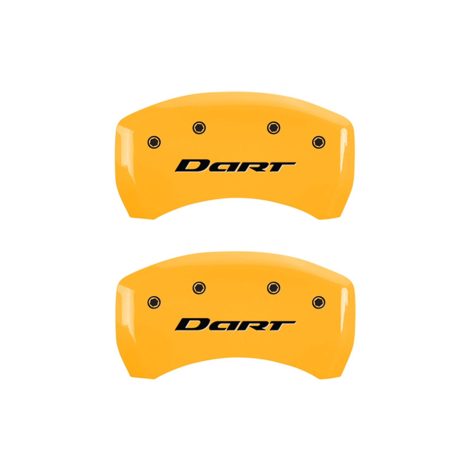 Caliper Covers MGP 12199SDR1YL, Set of 4 (Yellow Engraved Front and Rear: with Out Stripes/Dart Powder Coat Finish Black Characters)