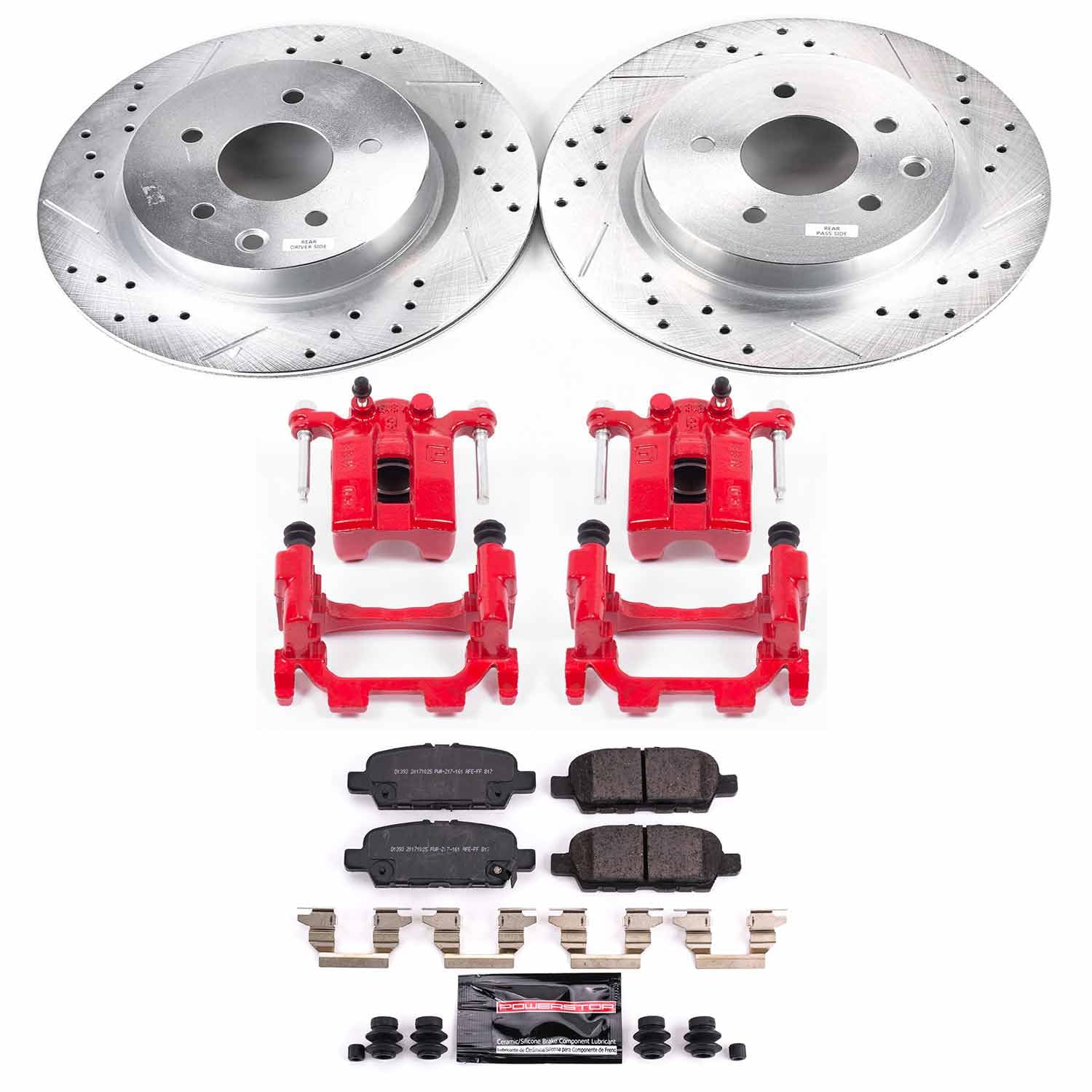 Power Stop Rear Z23 Evolution Sport Brake Upgrade Kit with Powder Coated Calipers For INFINITI Q40 2015, Nissan 370Z 2010-2019, Nissan Z 2023 [Model Specific]