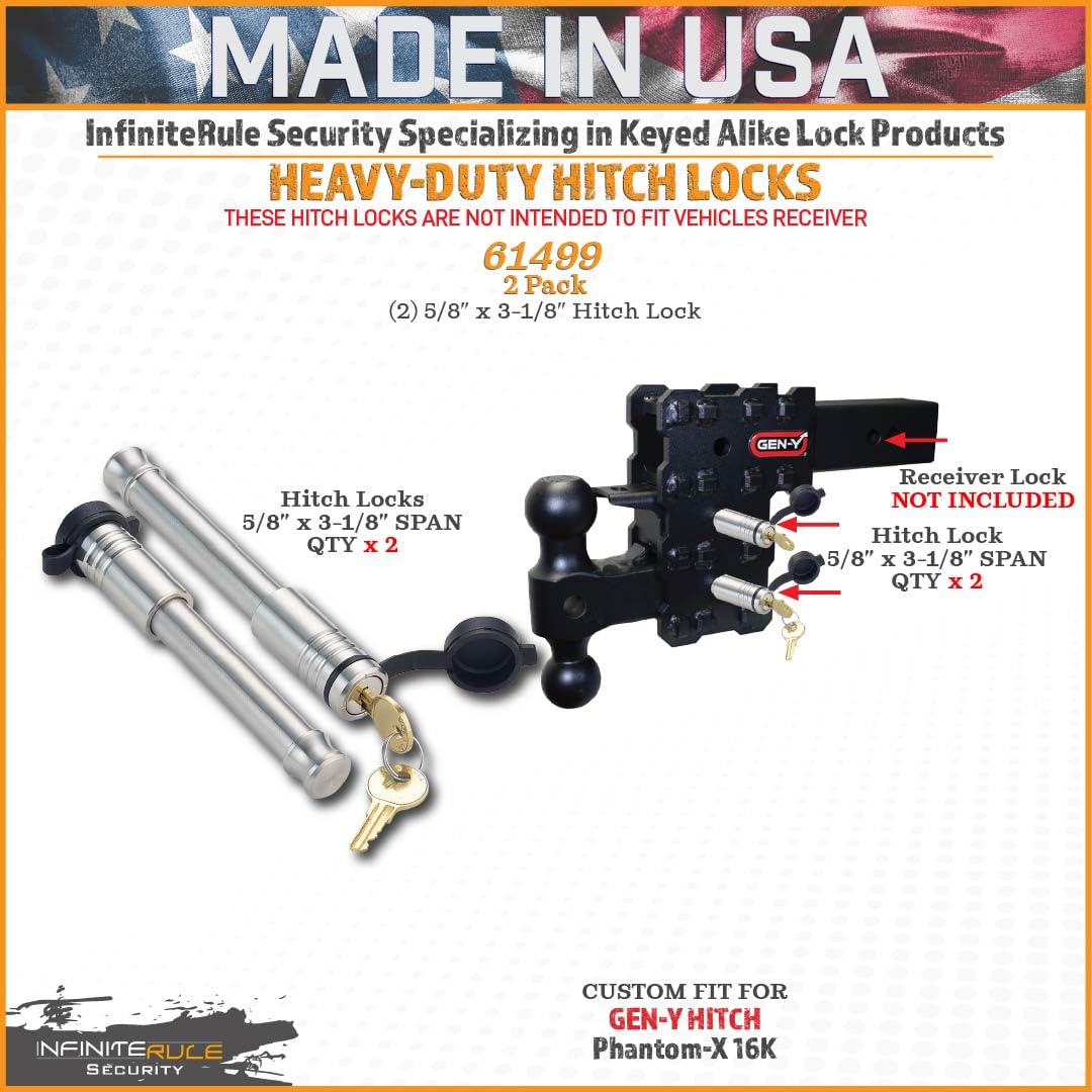 2 Pack, Keyed Alike, Hitch Locks for Gen-Y Hitch Phantom-X 16K & Phantom Flip & Tow Hitches | 61499 - Fits Adjustable Ball Mount Only - Does NOT FIT Vehicle Receiver