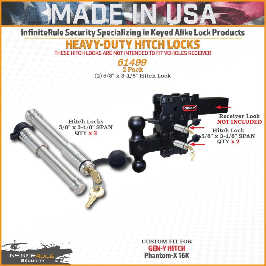2 Pack, Keyed Alike, Hitch Locks for Gen-Y Hitch Phantom-X 16K & Phantom Flip & Tow Hitches | 61499 - Fits Adjustable Ball Mount Only - Does NOT FIT Vehicle Receiver