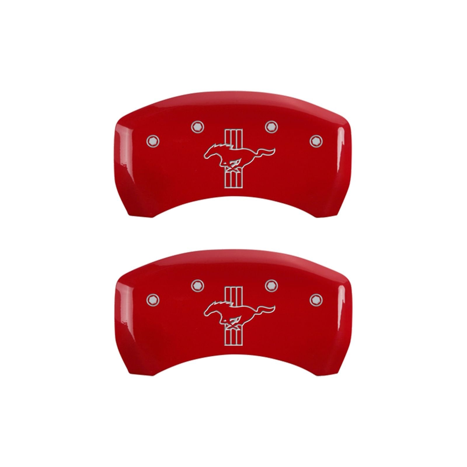 MGP Caliper Covers Red 10010RMB2RD Engraved with Silver Mustang/Bar & Pony (2015) (Set of 2)