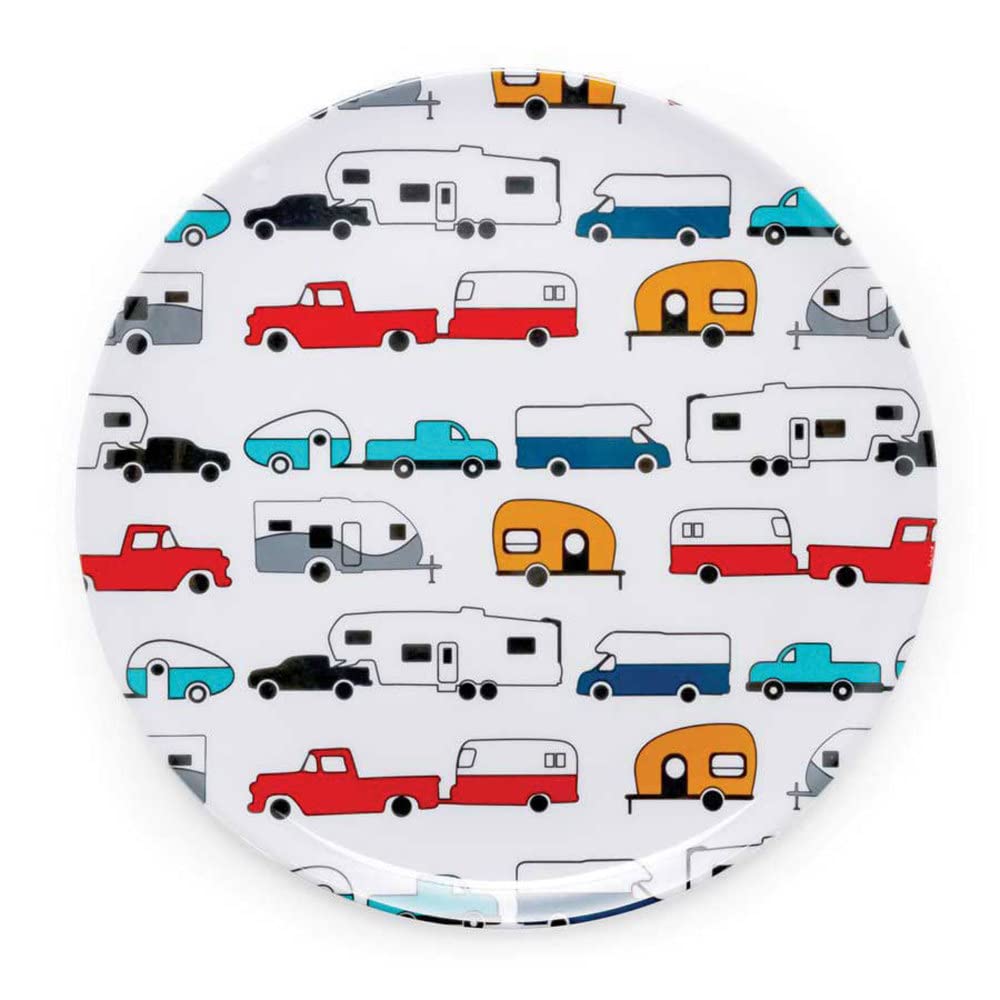 Camco Large Dinner Plate is Better at The Campsite - White with Multicolor Retro RV, Camper, and Trailer Print, BPA Free, Melamine (53224)