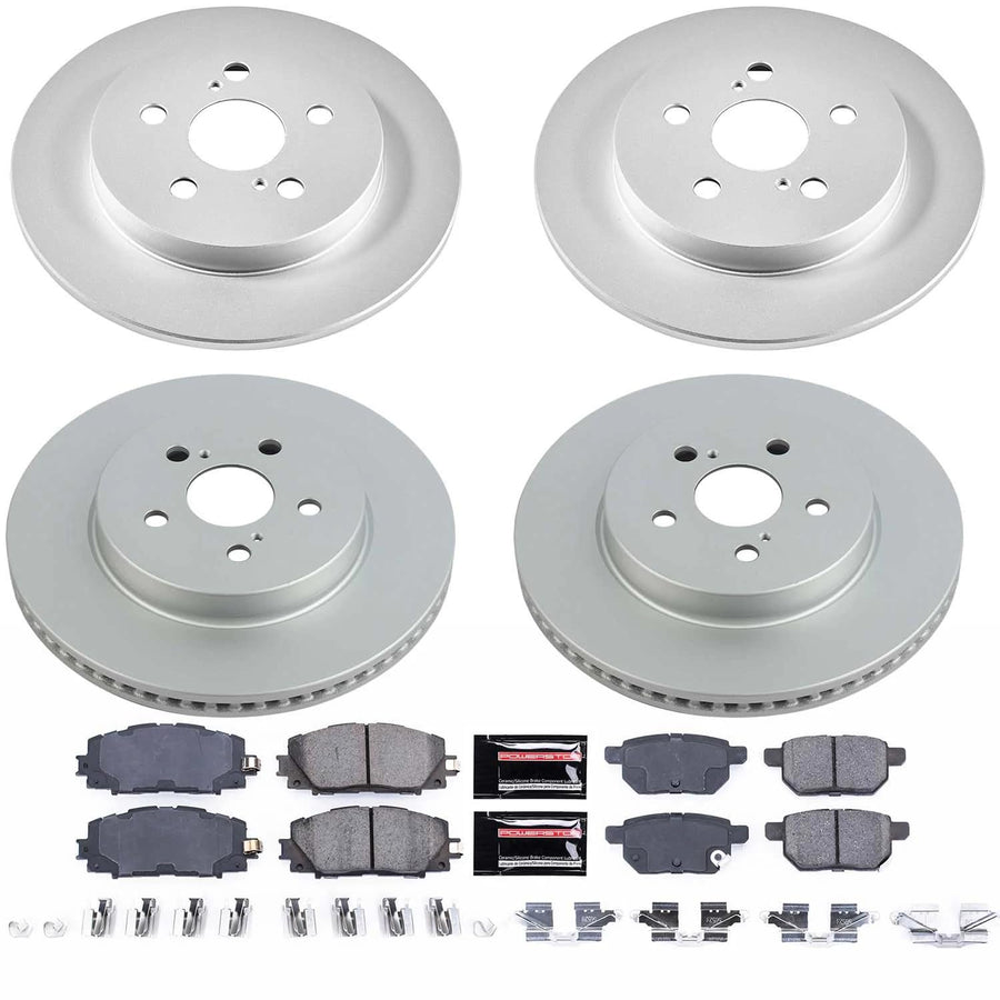 Power Stop Z17 CRK8634 Front and Rear Coated Rotor Kit-Coated Brake Rotors, Ceramic Brake Pads For Toyota Prius Prime 2020-2022 [Model Specific]