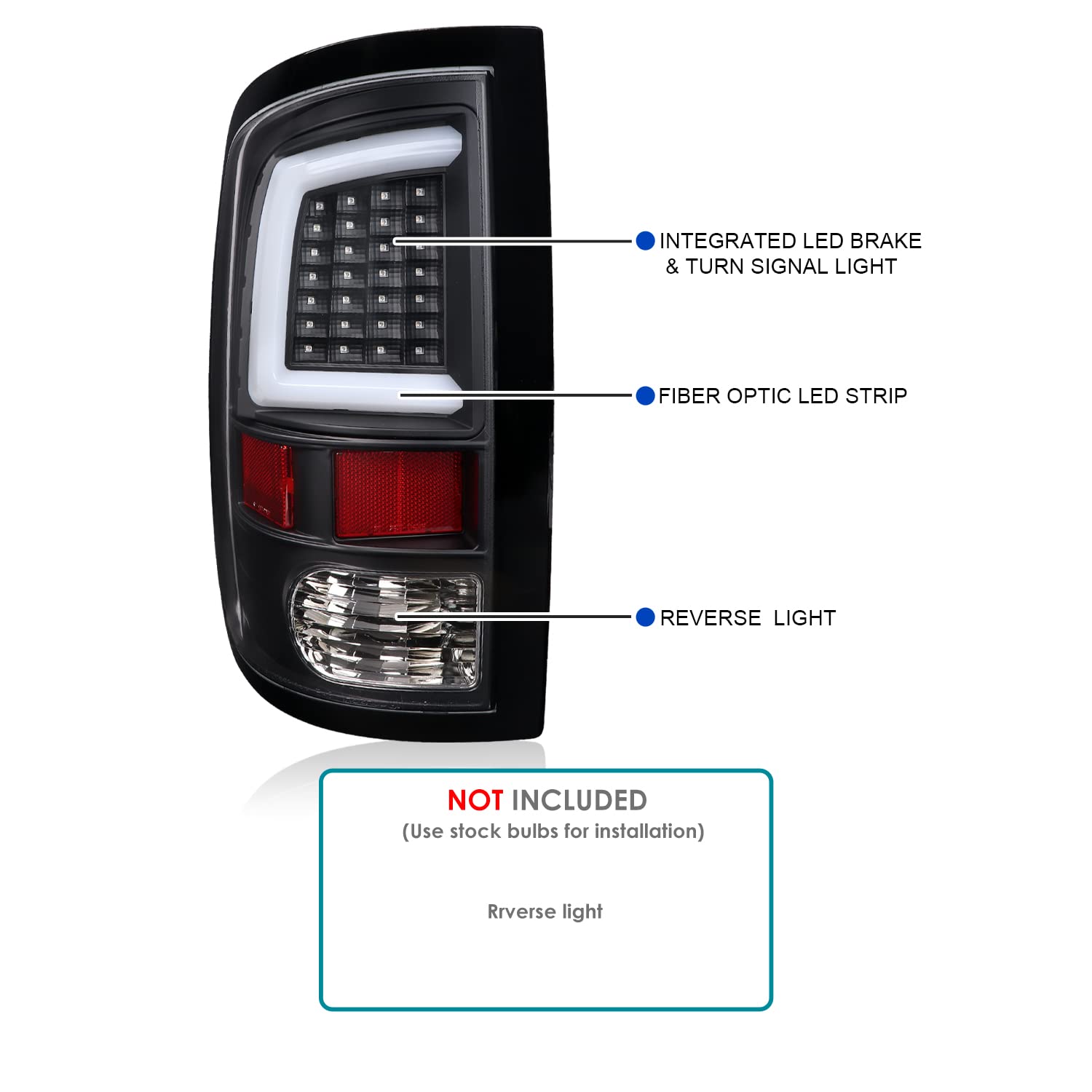 Black LED Tail Lights w/White LED Light Bar SPEC-D TUNING Compatible with 2009-2018 Dodge Ram 1500, 2010-2018 Dodge Ram 2500/3500, Left + Right Pair Assembly