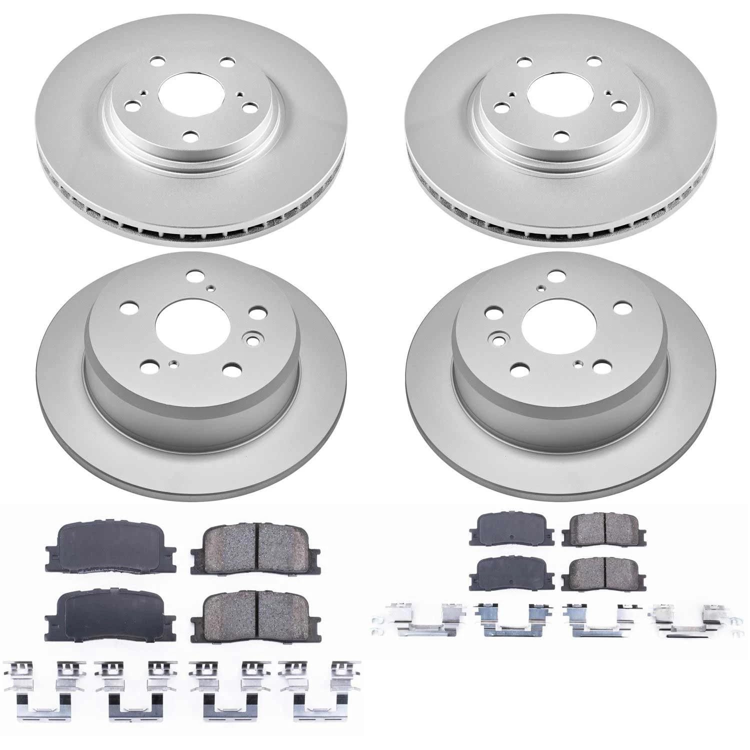 Power Stop Coated Brake Rotor & Ceramic Brake Pads- front & rear For Lexus ES300 2002-2003, Lexus ES330 2004-2006 [Model Specific]