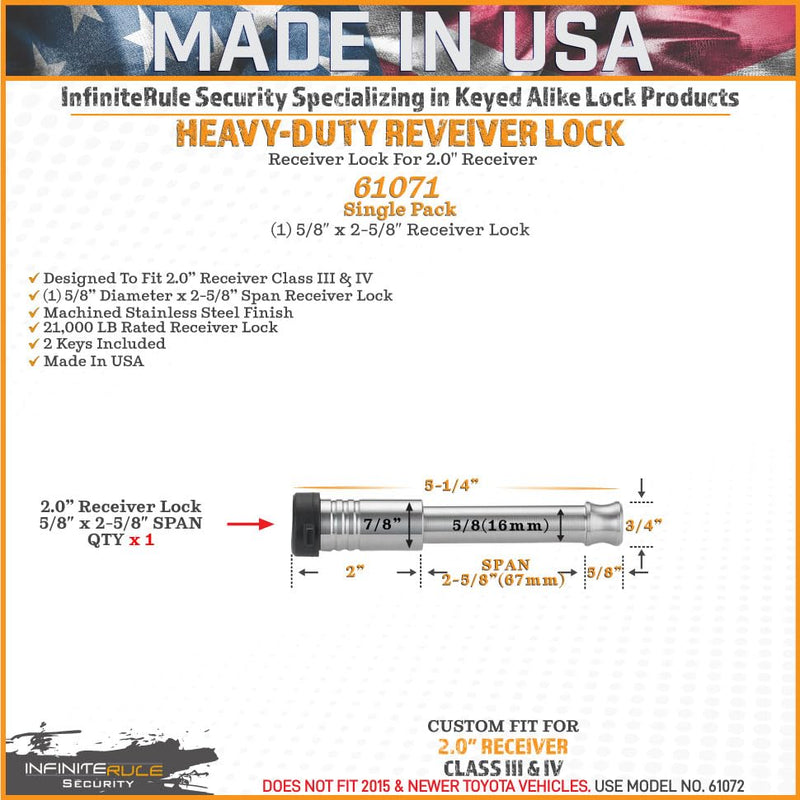 61071 InfiniteRule Security | Receiver Lock for 2" Receiver - Class III & IV