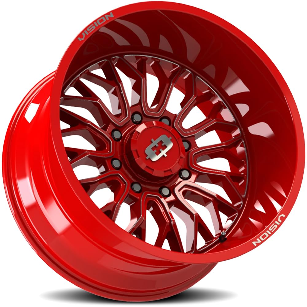 402 RIOT Vision Custom Wheel - 20x10, -25 Offset, 8x170 Bolt Pattern, 125.2mm Hub - Gloss Red with Milled Accents Rim