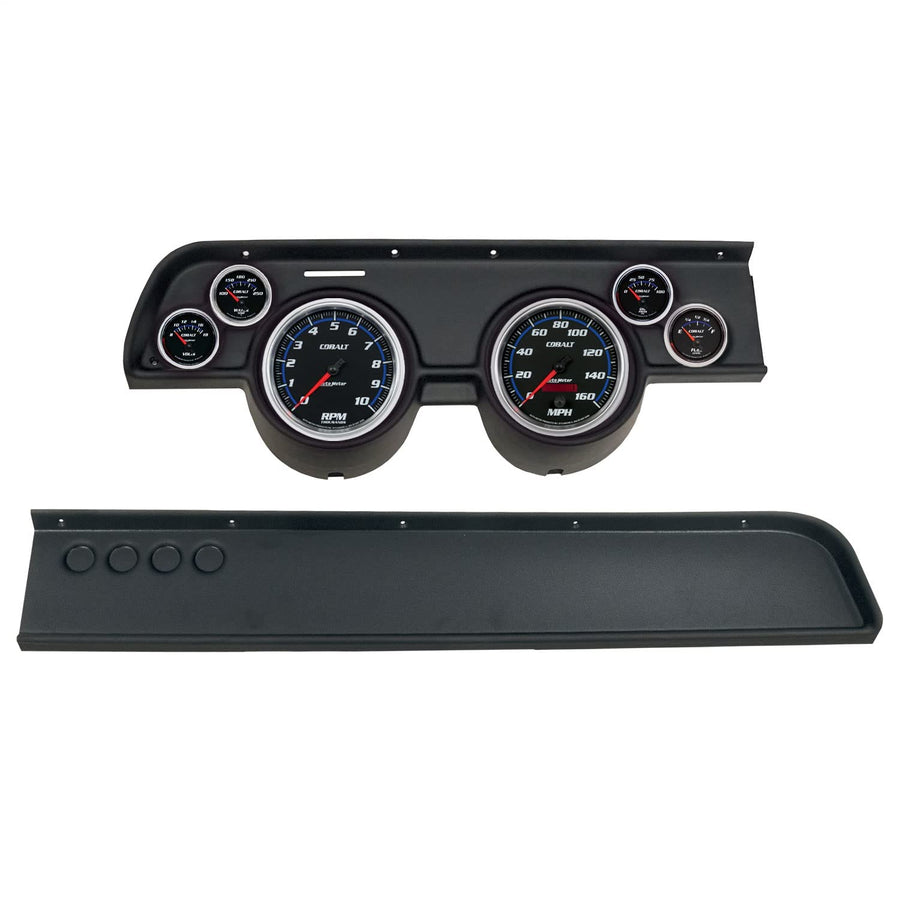 AutoMeter Dash Kit Direct Fit, (3 3/8" X2, 2 1/16" X4), MERC Cougar No Ac 67-68, Cobalt (2114-05)