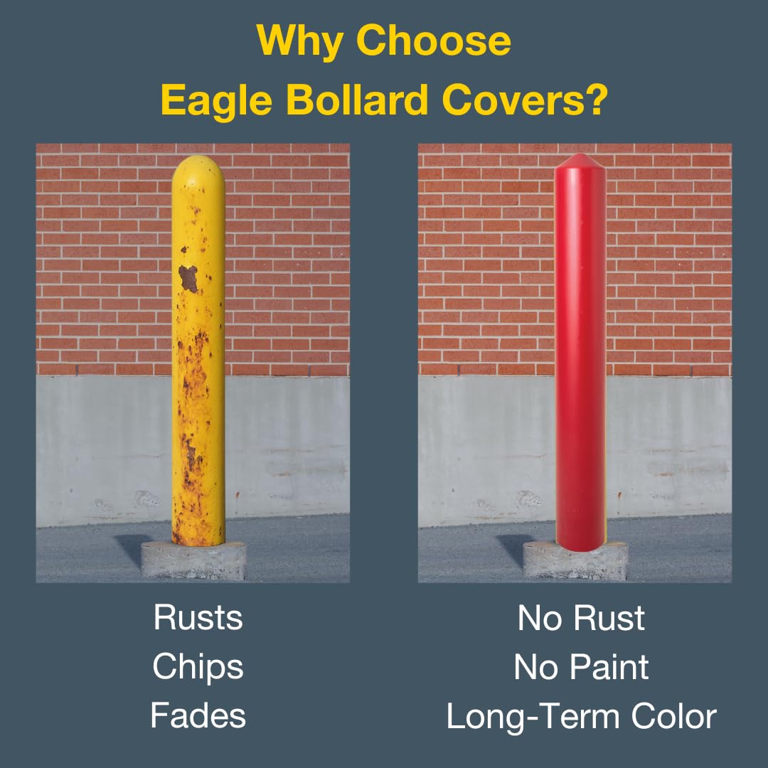 Bollard Covers Eagle for 4 Inch Poles - 56" Tall, Durable Smooth HDPE Plastic - Trimmable Red Bollard Post Sleeve for Parking Lots, Warehouses, and Loading Docks, 1735R