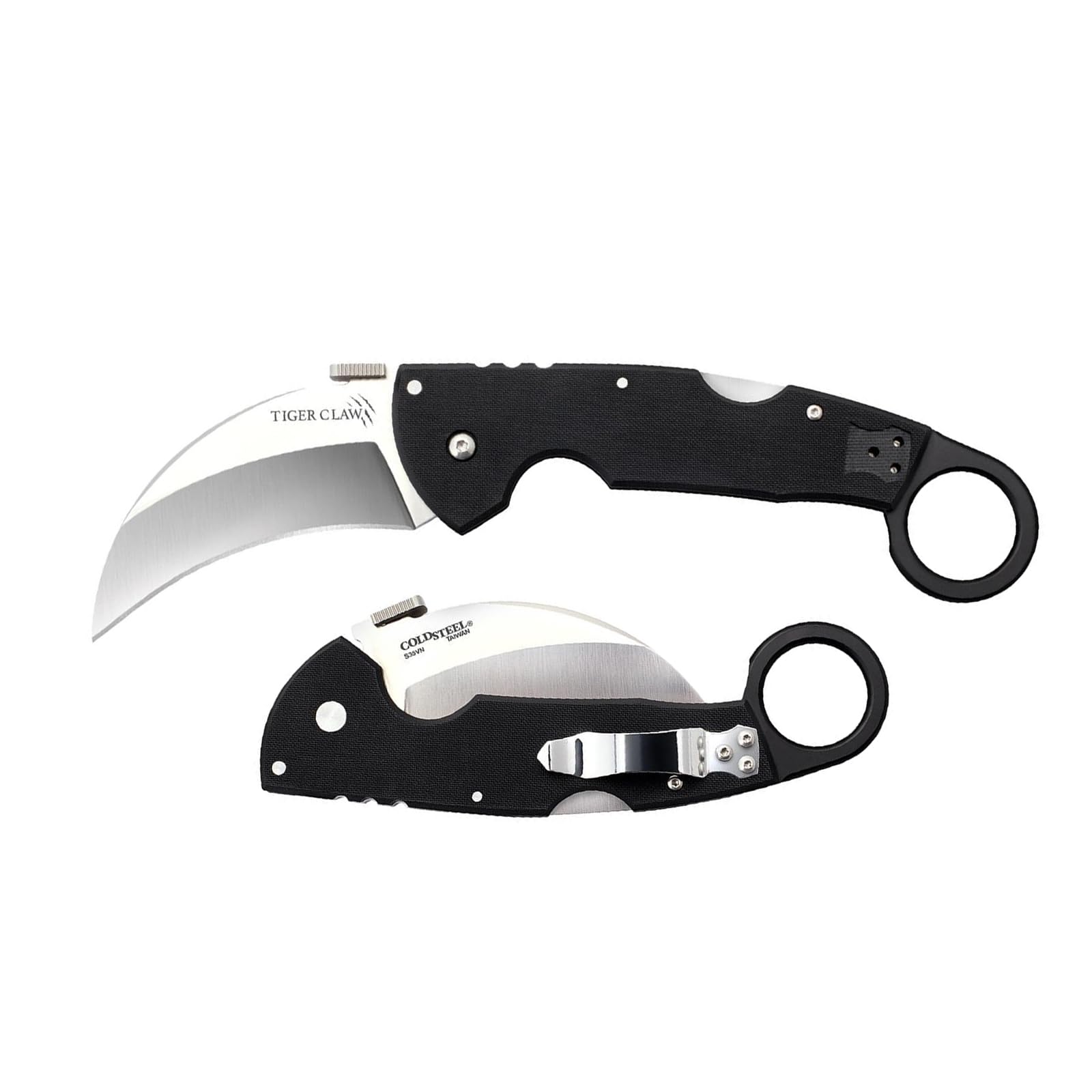Tiger Claw Cold Steel Folding Knife with Tri-Ad Lock and Pocket Clip, Plain Edge, 3.25 in