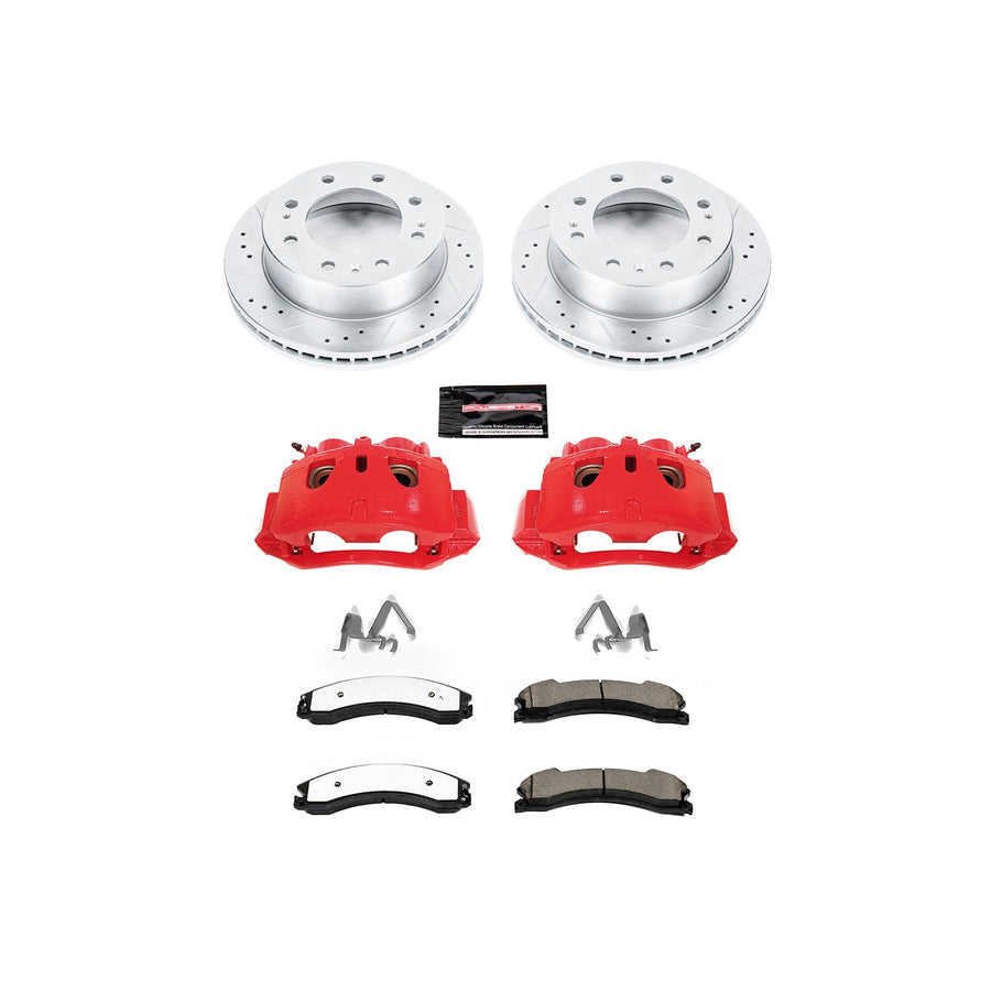 Power Stop Z36 Truck and Tow Brake Pads KC6258-36 with Drilled and Slotted Rotors Kit with Calipers For Suburban 3500 Sierra 2500 3500
