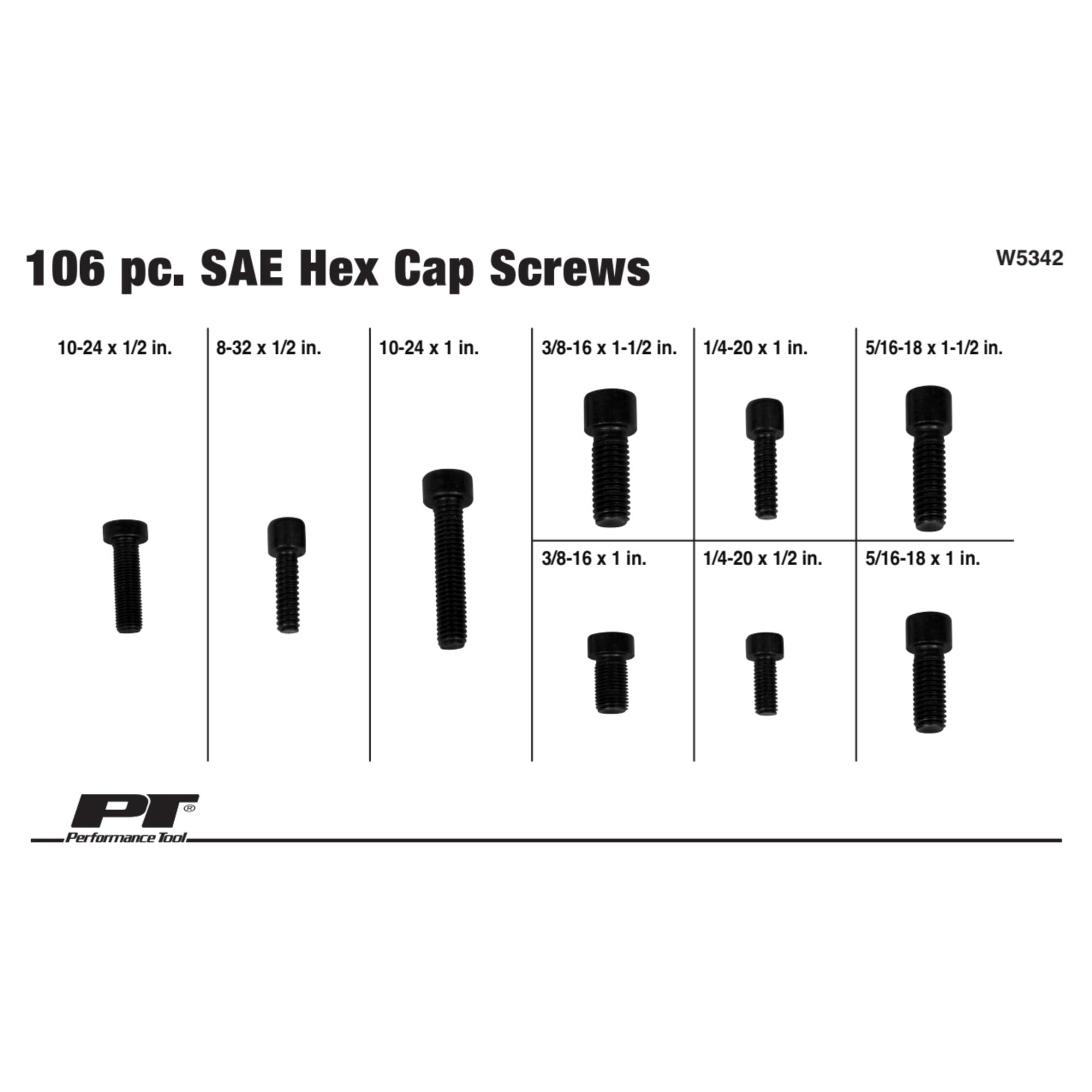 W5342 Performance Tool 106pc Allen Cap Screw Assortment With Case
