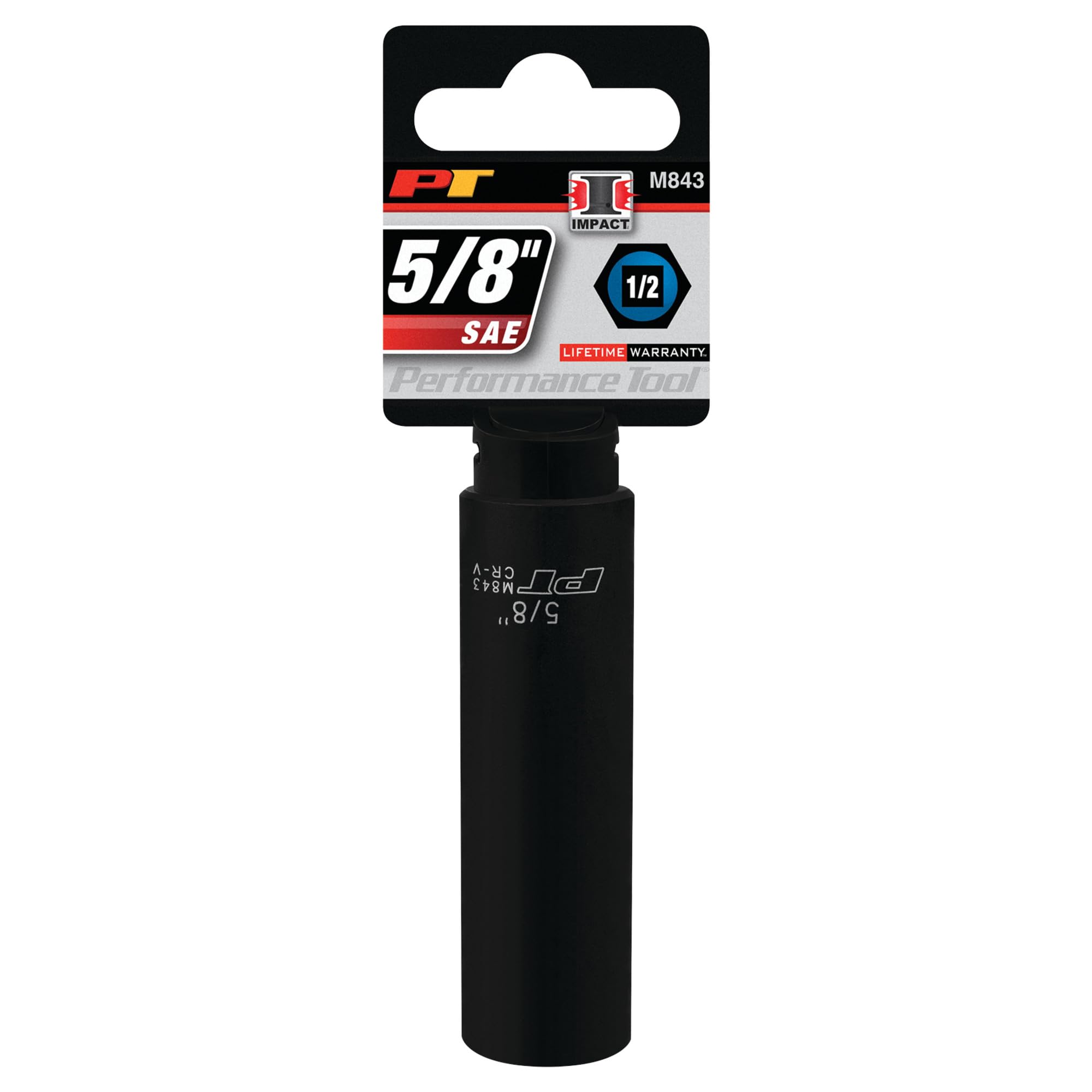 M843 Performance Tool 1/2 Drive Impact Socket, 5/8 - Chrome Vanadium, 6 Point Deep Steel Socket for Heavy Duty Automotive and DIY Applications
