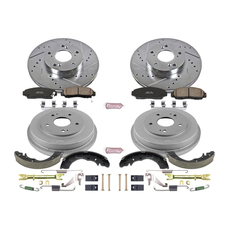 Power Stop K15109DK Z23 Carbon Fiber Brake Pads Front and Rear with Drilled & Slotted Brake Drums Kit For Honda Civic 2006-2011 [Vehicle Specific]