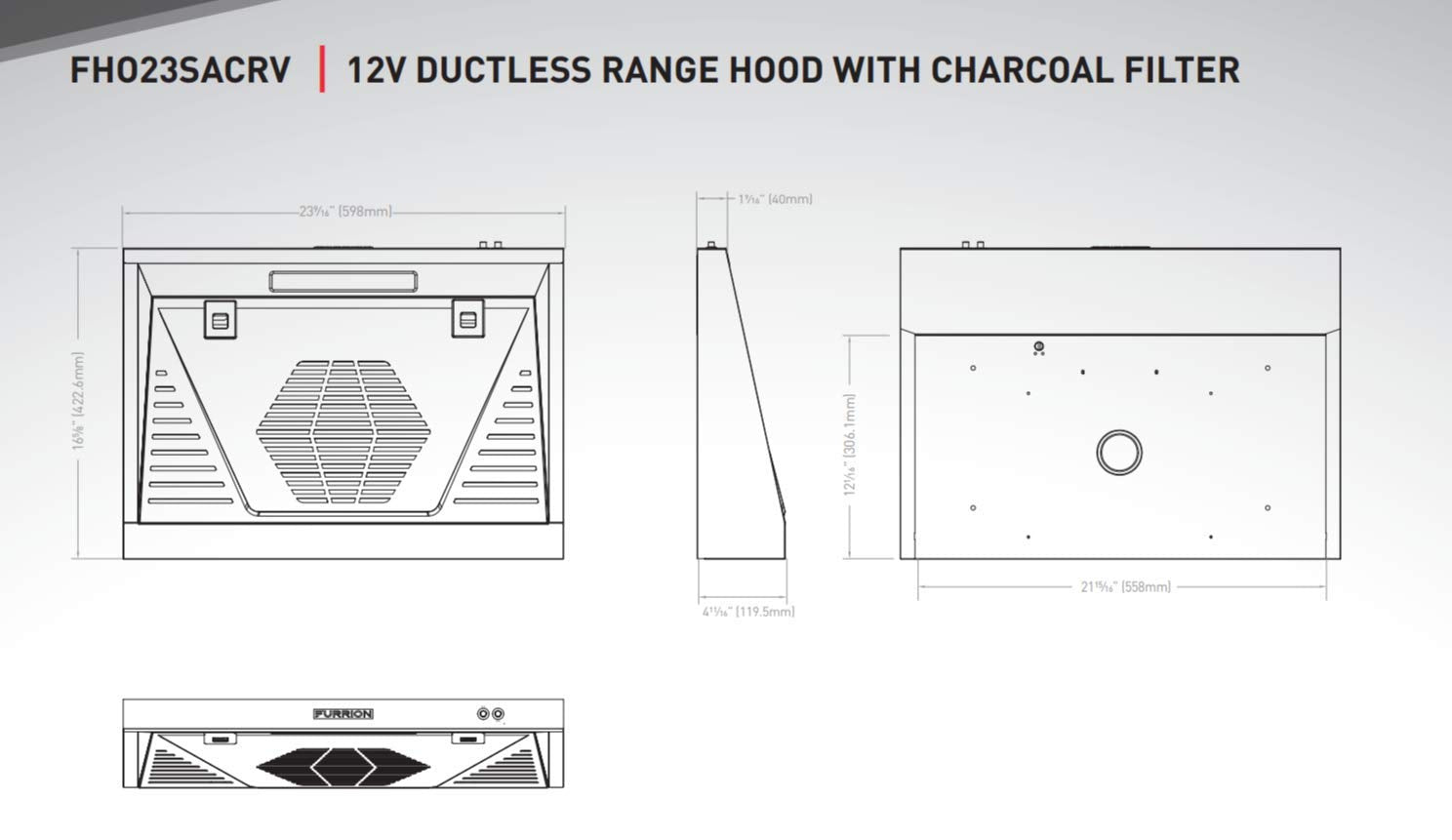 12V Furrion RV Ductless Range Hood FHO23SACRV-BL