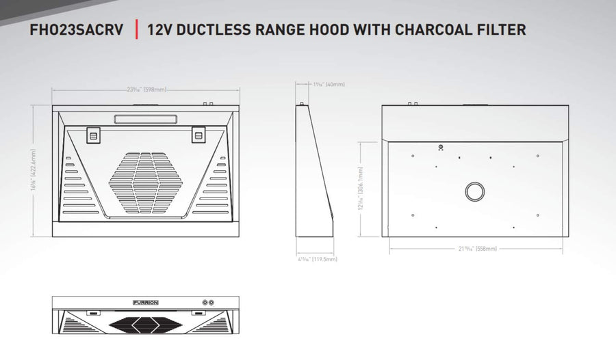 12V Furrion RV Ductless Range Hood FHO23SACRV-BL