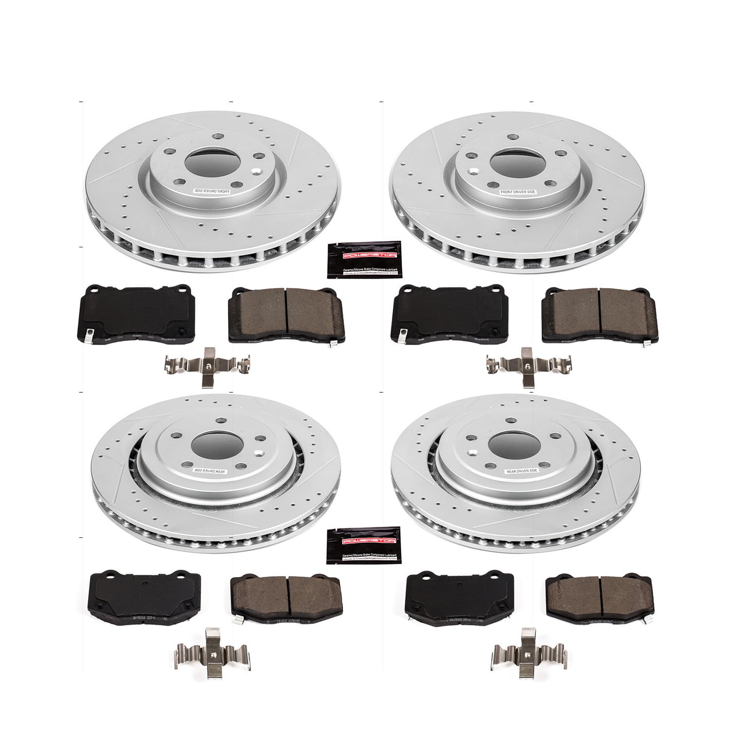 Power Stop K7291 Z23 Carbon Fiber Brake Pads Front and Rear with Drilled & Slotted Brake Rotors Kit For Chevrolet Corvette 2017-2019 [Model Specific]