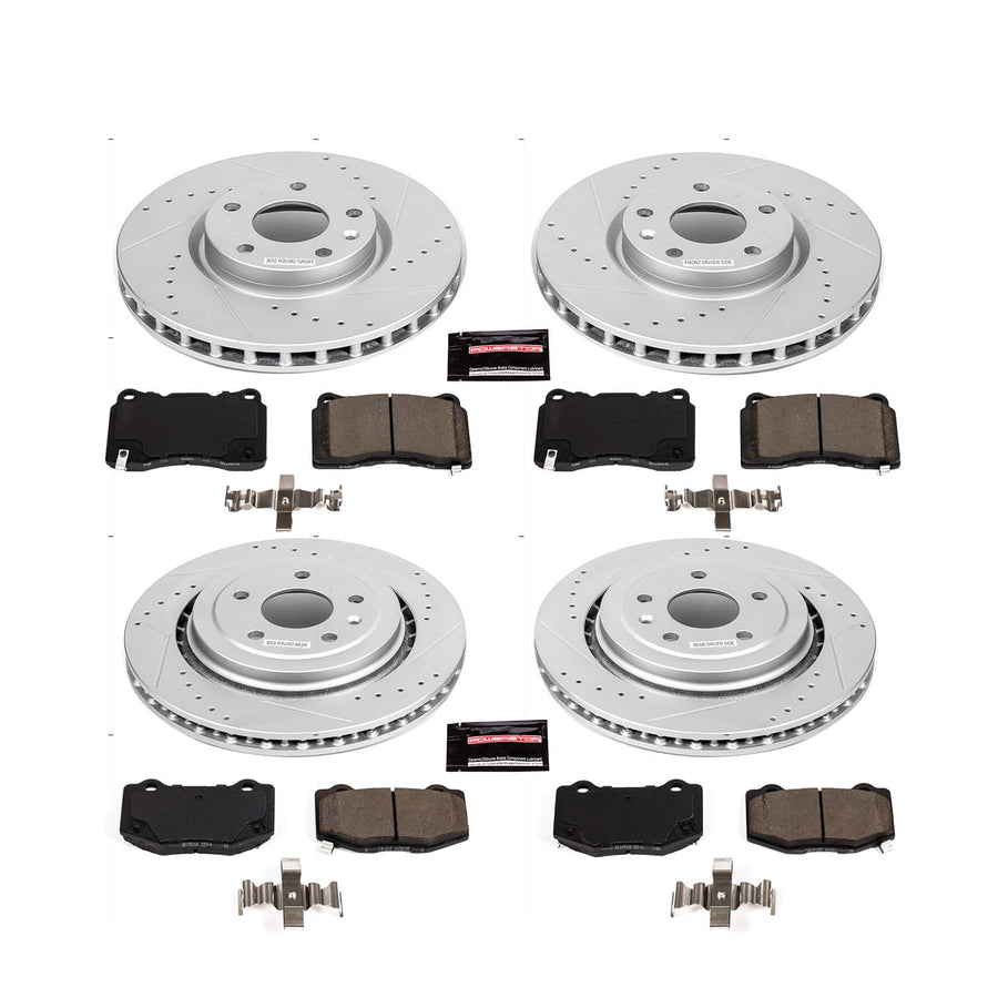 Power Stop K7291 Z23 Carbon Fiber Brake Pads Front and Rear with Drilled & Slotted Brake Rotors Kit For Chevrolet Corvette 2017-2019 [Model Specific]
