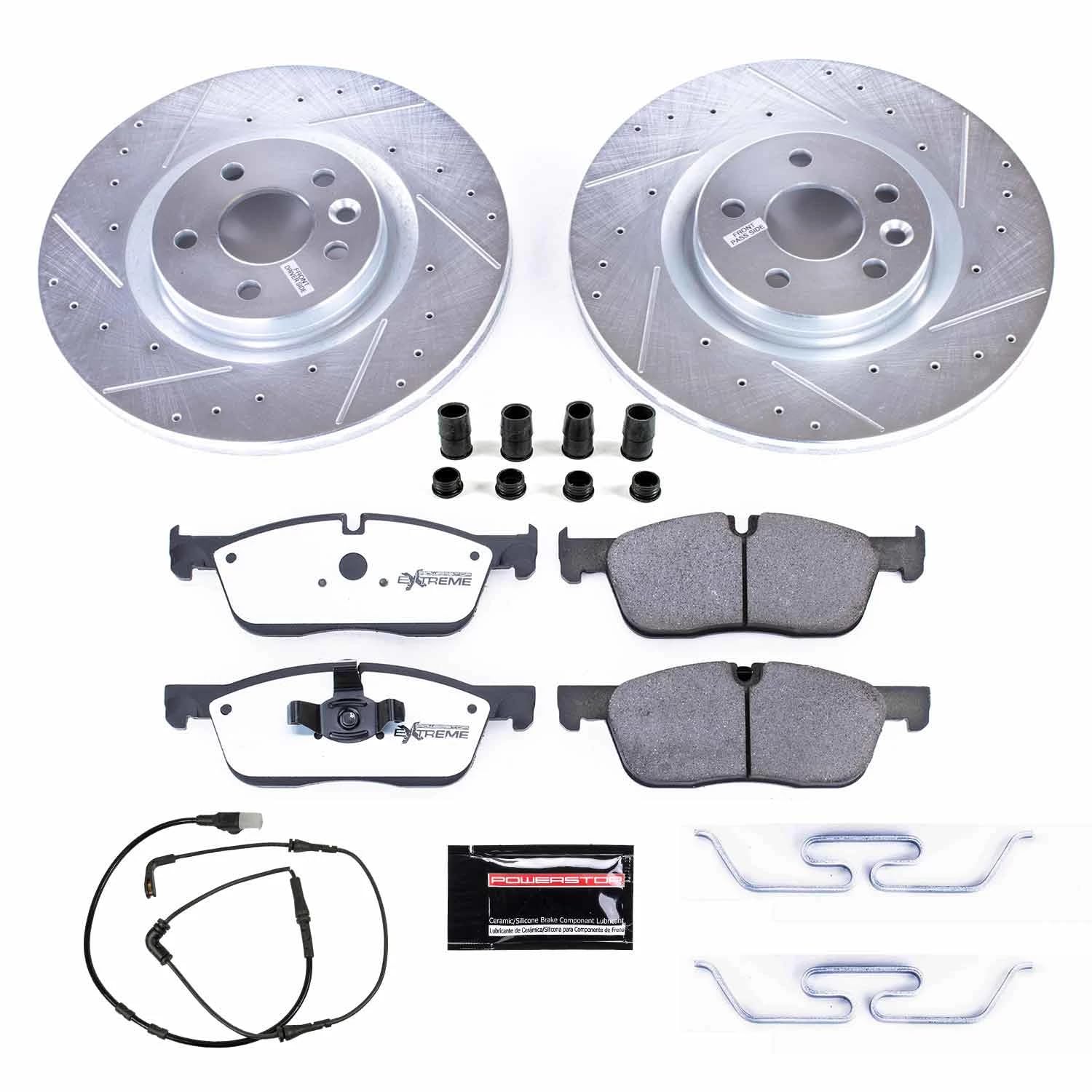 Power Stop Front Brake Kit For 2015 2016 2017 2018 2019 Discovery Sport Land Rover - Truck & Tow Carbon Fiber Ceramic Brake Pads & Drilled and Slotted Rotors Replacement, K7991-36