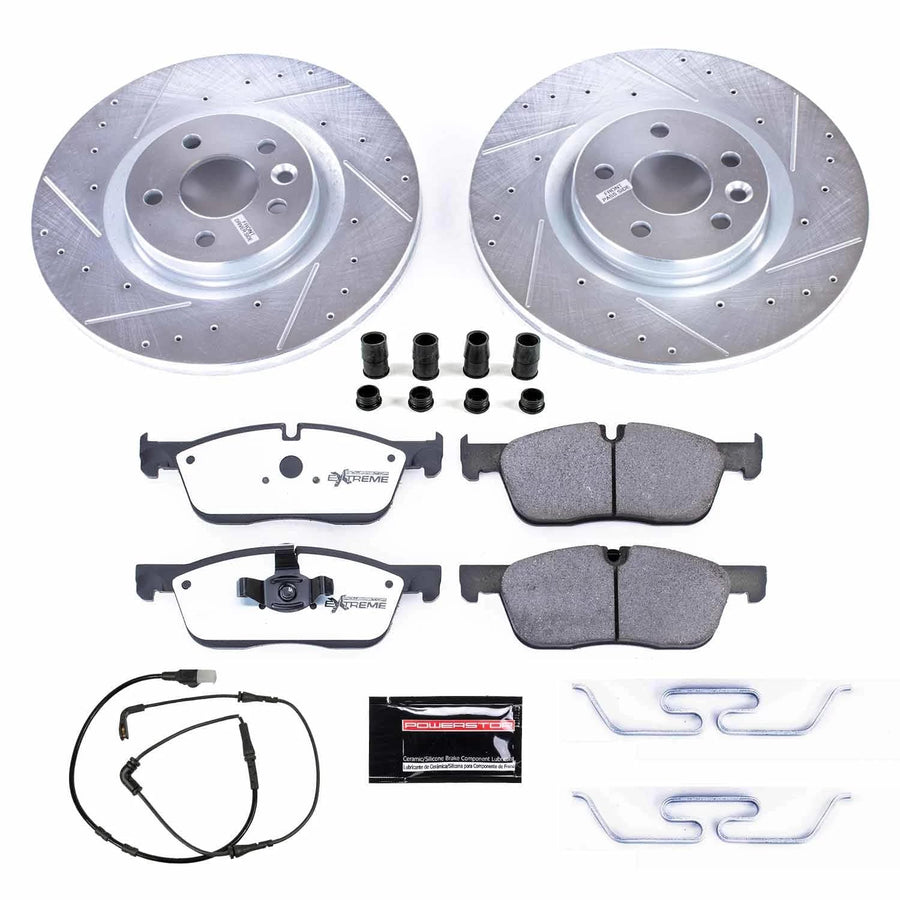Power Stop Front Brake Kit For 2015 2016 2017 2018 2019 Discovery Sport Land Rover - Truck & Tow Carbon Fiber Ceramic Brake Pads & Drilled and Slotted Rotors Replacement, K7991-36
