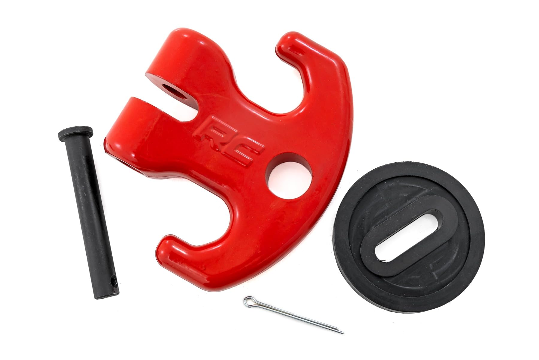 Multi-Function Rough Country Winch Cleat with Rubber Isolator - 12,000 LB Forged Aluminum Recovery Hook for ATV/UTV, Works with Synthetic Rope & Steel Cable, Red