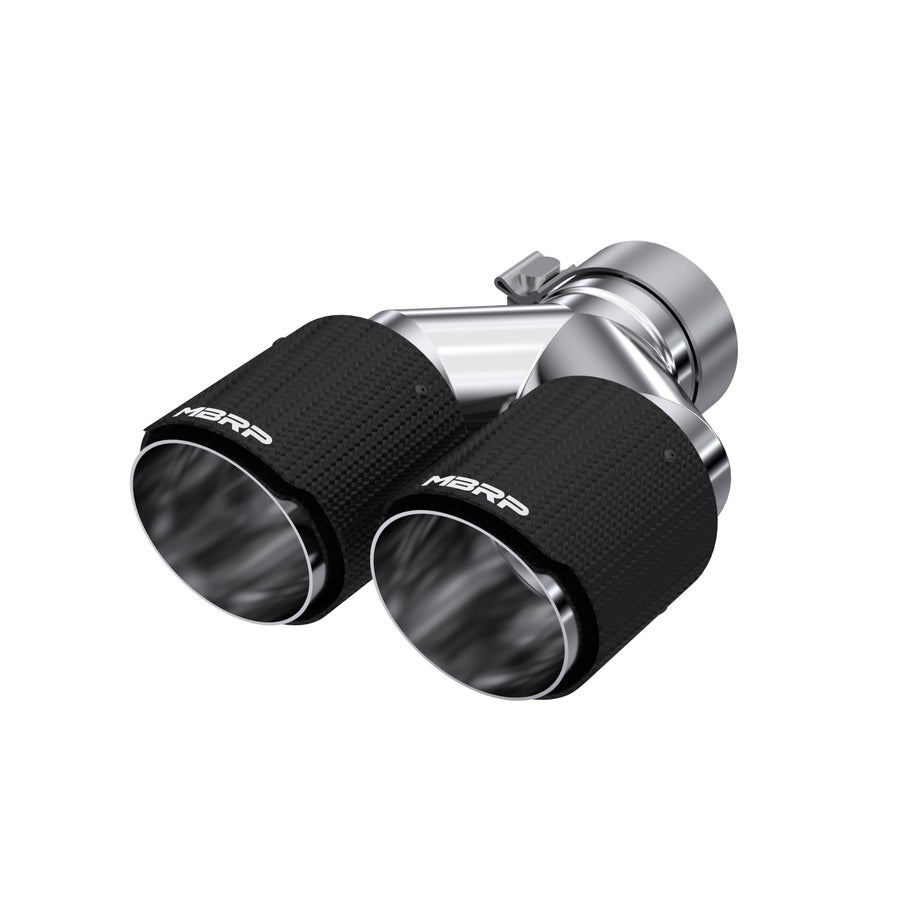 3in ID/Dual MBRP 4in OD Out Staggered L 9.87in / R 9.37in Dual Wall Carbon Fiber Univ Exhaust Tip