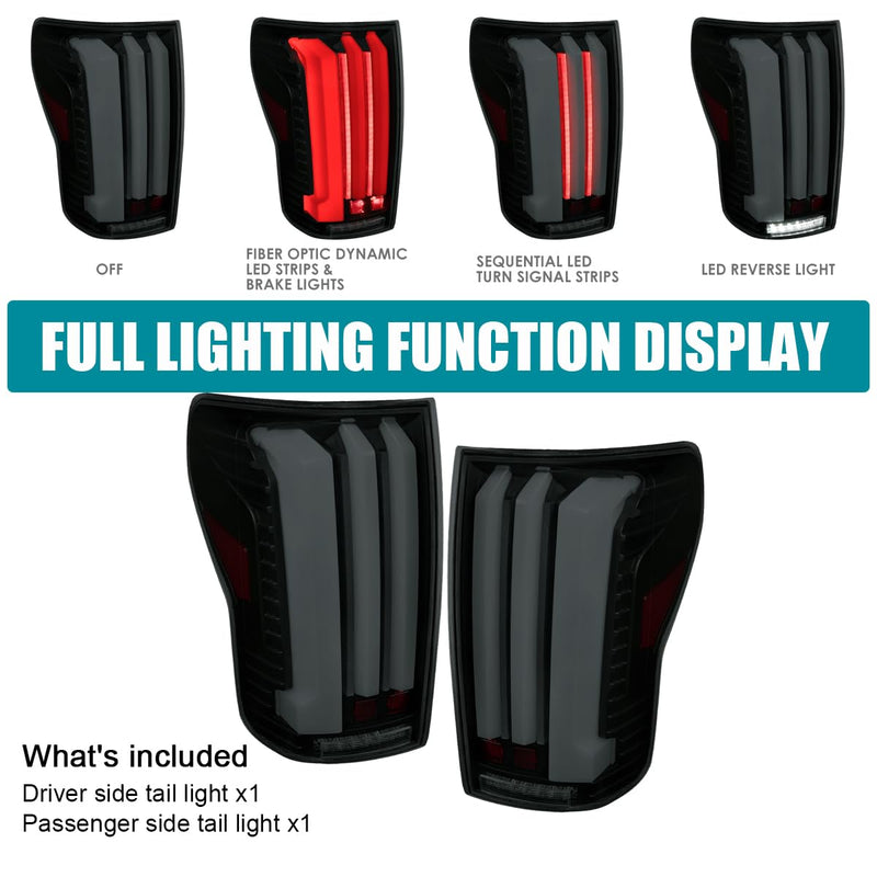Black Smoke SPEC-D TUNING Full LED Sequential Tail Lights w/White LED Light Bars and Startup Animation Compatible with 2007-2013 Toyota Tundra, Left + Right Pair Assembly