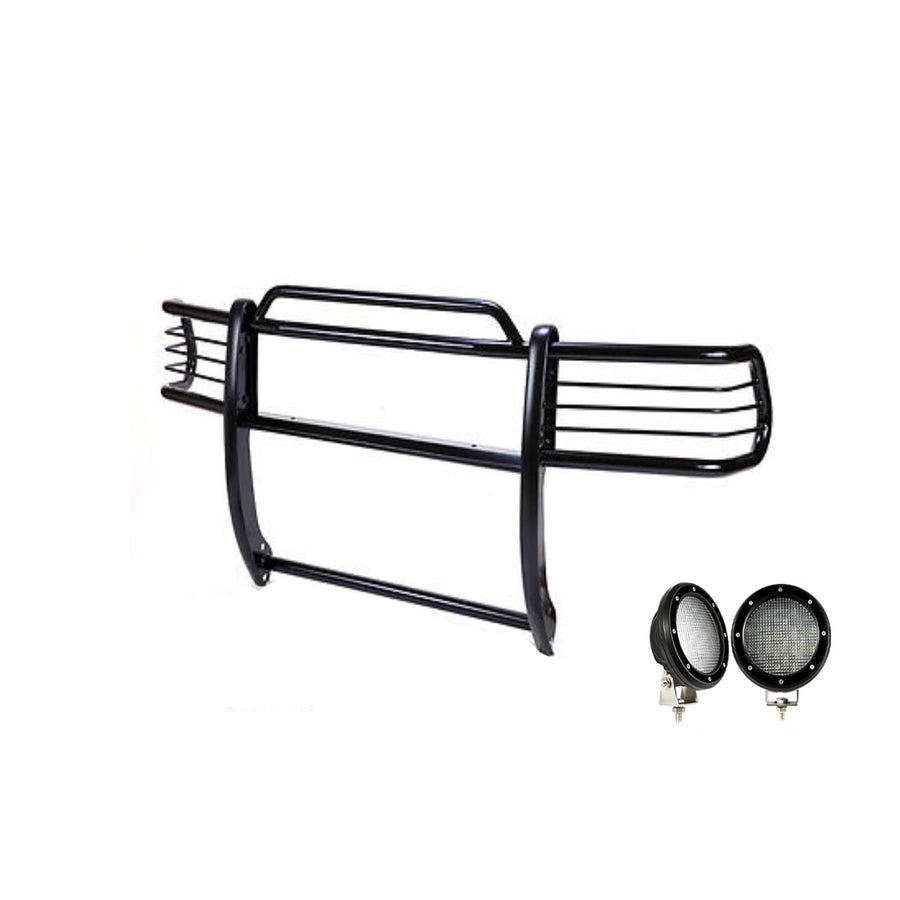 Bumper Guard Black Horse Grille Brush Modular Black Come with Pair of 5.3" Dia.LED Lights with Black Trim Rings Compatible with 2004-2006 Toyota Tundra-17TS27MA-PLFB