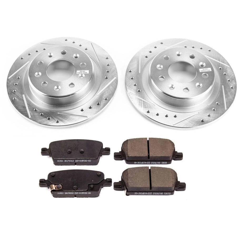 Power Stop K7722 Z23 Carbon Fiber Brake Pads Rear with Drilled & Slotted Brake Rotors Kit For Chevrolet Malibu 2016-2022 [Model Specific]