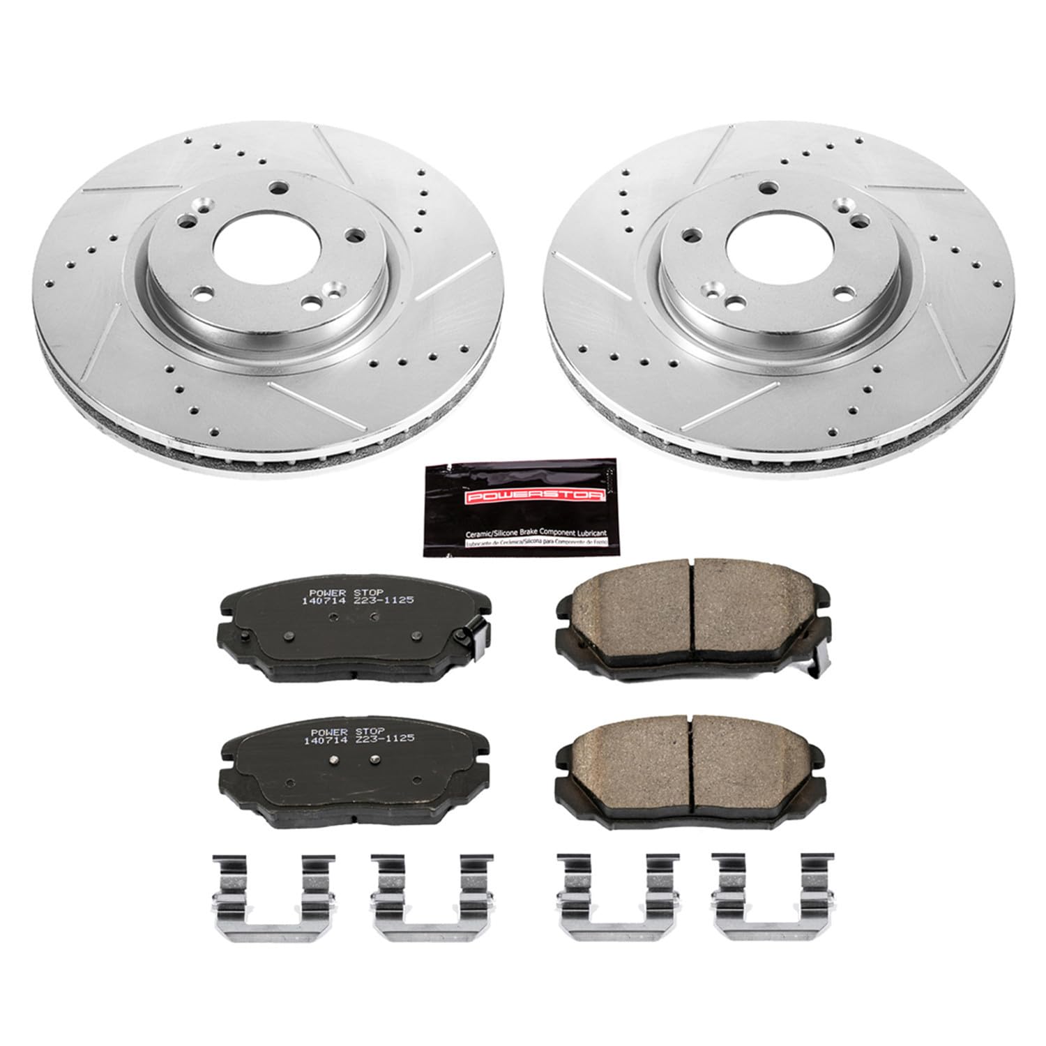 Power Stop K4646 Z23 Carbon Fiber Brake Pads Front with Drilled & Slotted Brake Rotors Kit For Hyundai Azera 2006-2011, Kia Amanti 2007-2009 [Model Specific]