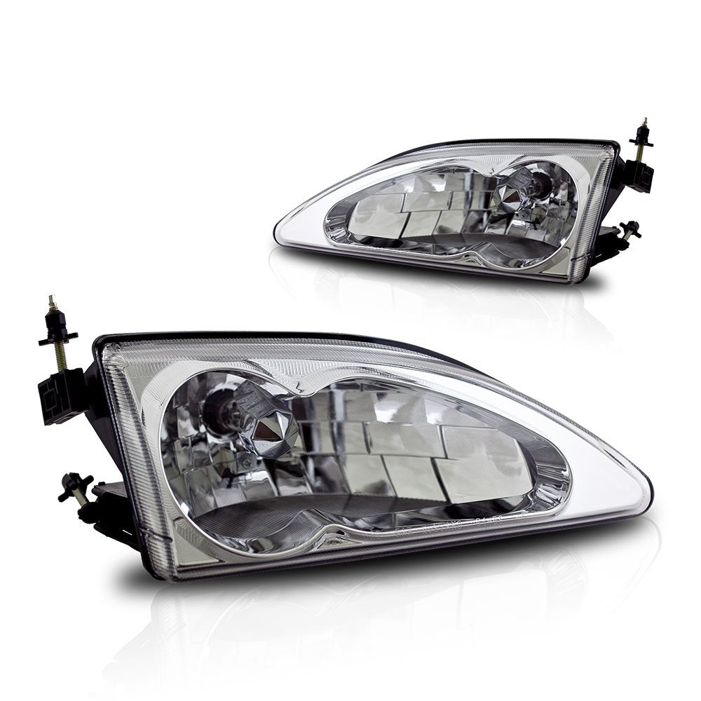 Headlights Winjet Compatible with [1994 1995 1996 1997 1998 Ford Mustang Cobra] (Chrome)