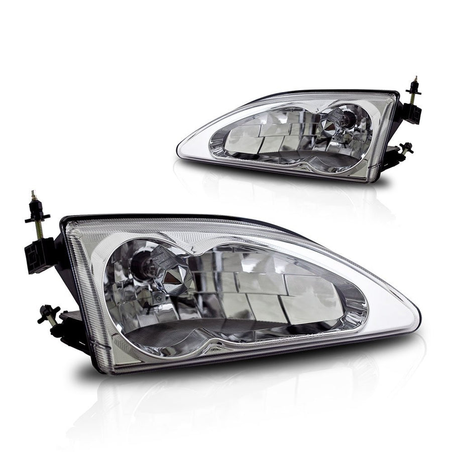 Headlights Winjet Compatible with [1994 1995 1996 1997 1998 Ford Mustang Cobra] (Chrome)