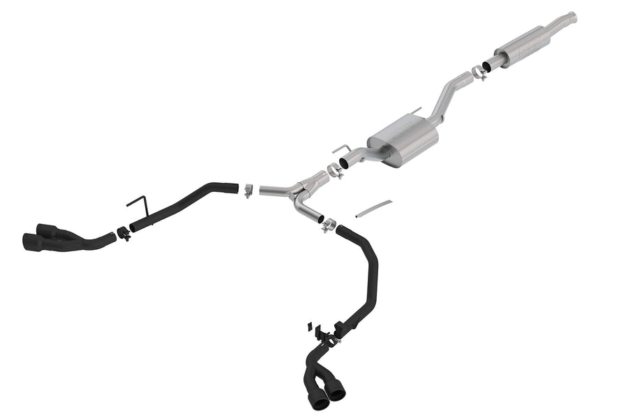 BORLA Cat-Back 140816CB Performance Exhaust System for 2020-2023 Jeep Gladiator JT 3.V6 T-304 Stainless Steel ATAK Sound Dual Rear Side Exit Dual 3.5" Black Coated Tips Each Side