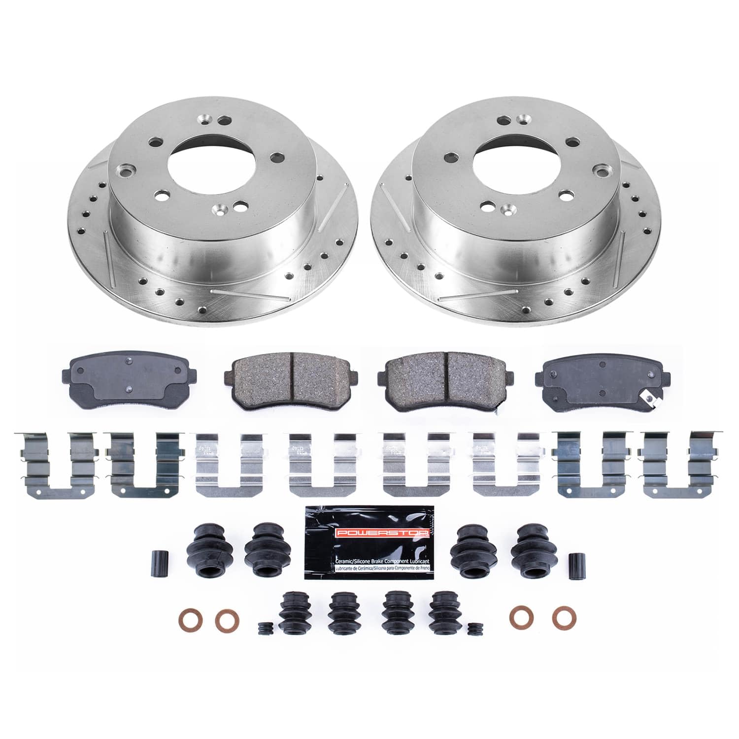 Rear Z23 Brake Pads and Rotors Brake Kit POWERSTOP with Red Powder Coated Calipers For Kia Forte 2010-2013, Kia Forte Koup 2010-2013 [Vehicle Specific]