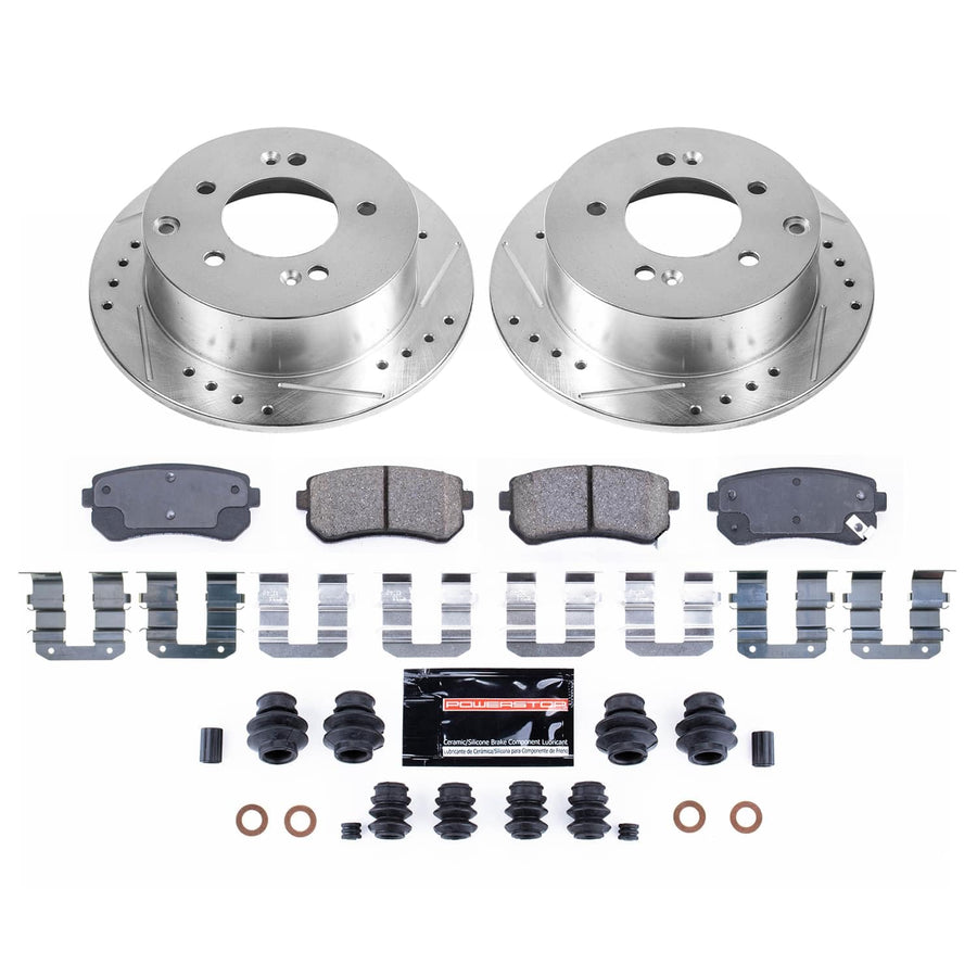 Rear Z23 Brake Pads and Rotors Brake Kit POWERSTOP with Red Powder Coated Calipers For Kia Forte 2010-2013, Kia Forte Koup 2010-2013 [Vehicle Specific]