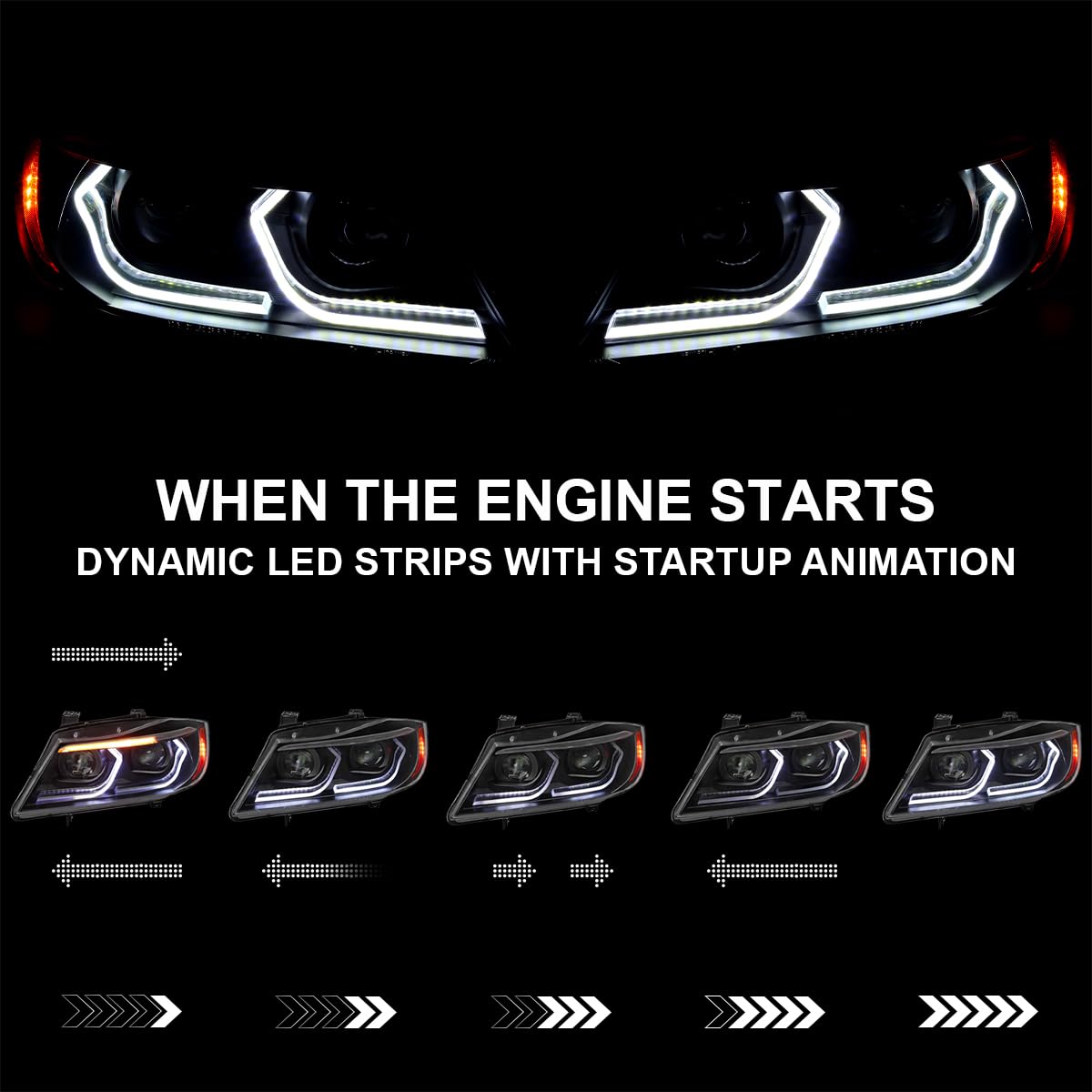 Dual Projector Headlights SPEC-D TUNING Black with 3D LED Tube and Startup Animation Compatible with 2006-2011 BMW 3-Series E90 Sedan/E91 Wagon, Left + Right Pair Headlamps Assembly