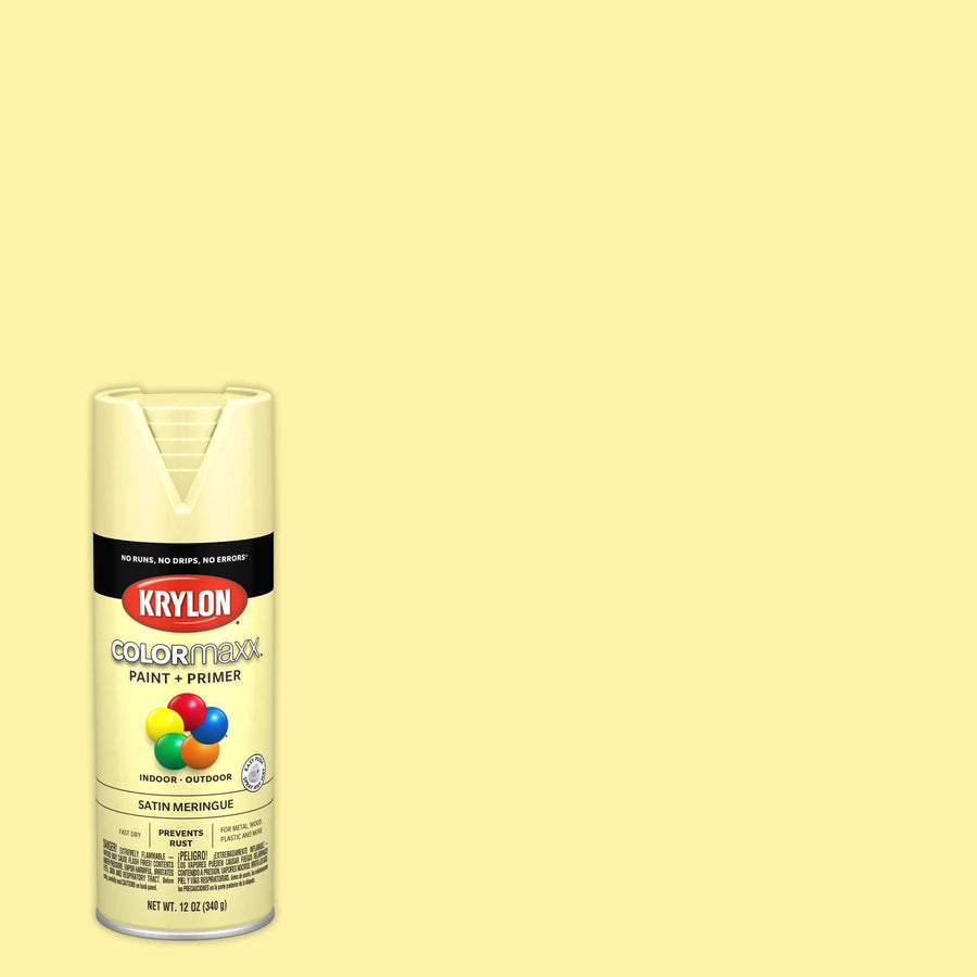 Krylon K05570007 Spray Paint and Primer COLORmaxx for Indoor/Outdoor Use, Satin Meringue Yellow, 12 Ounce (Pack of 1)