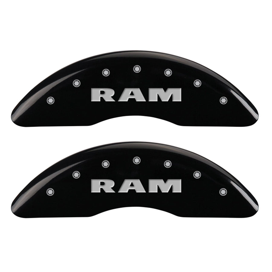 MGP Caliper Covers 'RAM' Engraved Caliper Cover with Black Powder Coat Finish and Silver Characters 12124SRAMBK, (Set of 4)