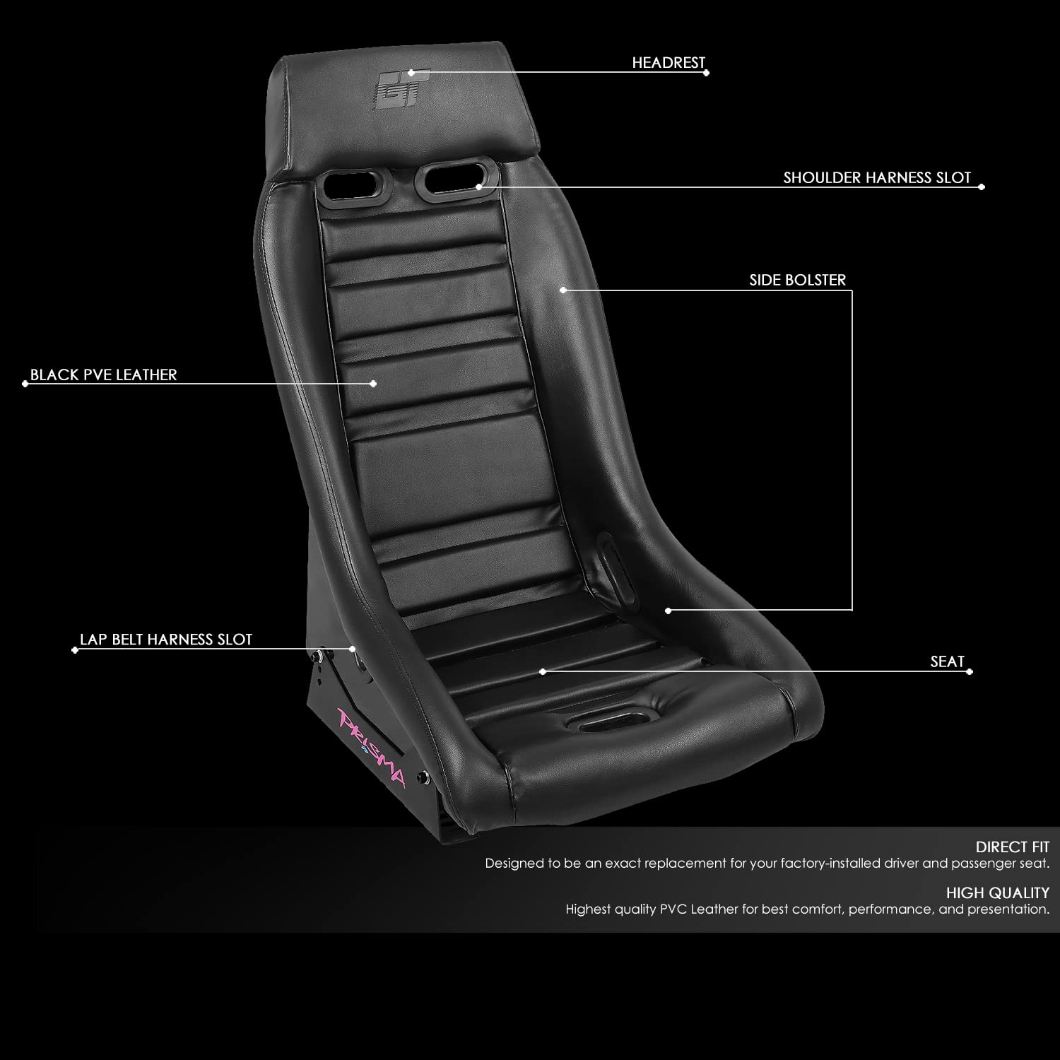 NRG Innovations Fiber Glass NRG-PRI-100BK-MIDNIGHT Fixed Back Bucket Racing Seat w/Side Mount Bracket, Black